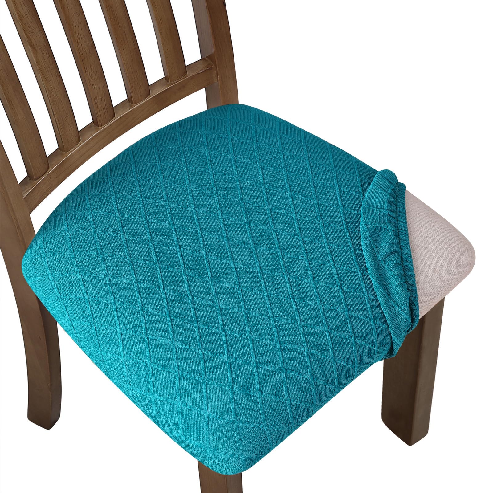 6-Piece Stretch Chair Seat Covers - Washable & Removable Dining Chair Slipcovers, Anti-Dust Seat Cushion Covers for Kitchen & Dining Room (Peacock Blue, 6-Pack) - Perfect for Home, Office, Restaurant & Cafe Use