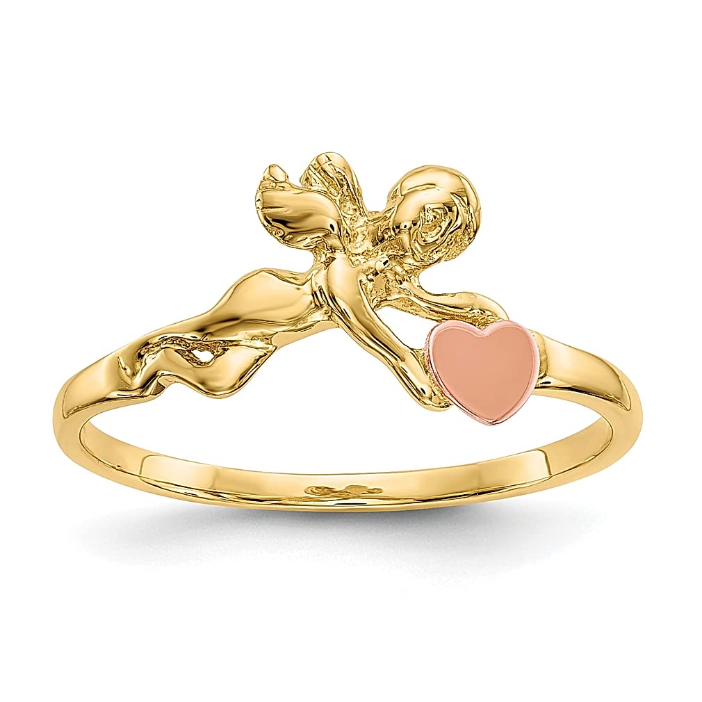 14K Two-Tone Gold Angel Heart Ring - Religious Jewelry for Women, Gift for Her, Valentine's Day, Anniversary, Birthday, Wedding, Baptism