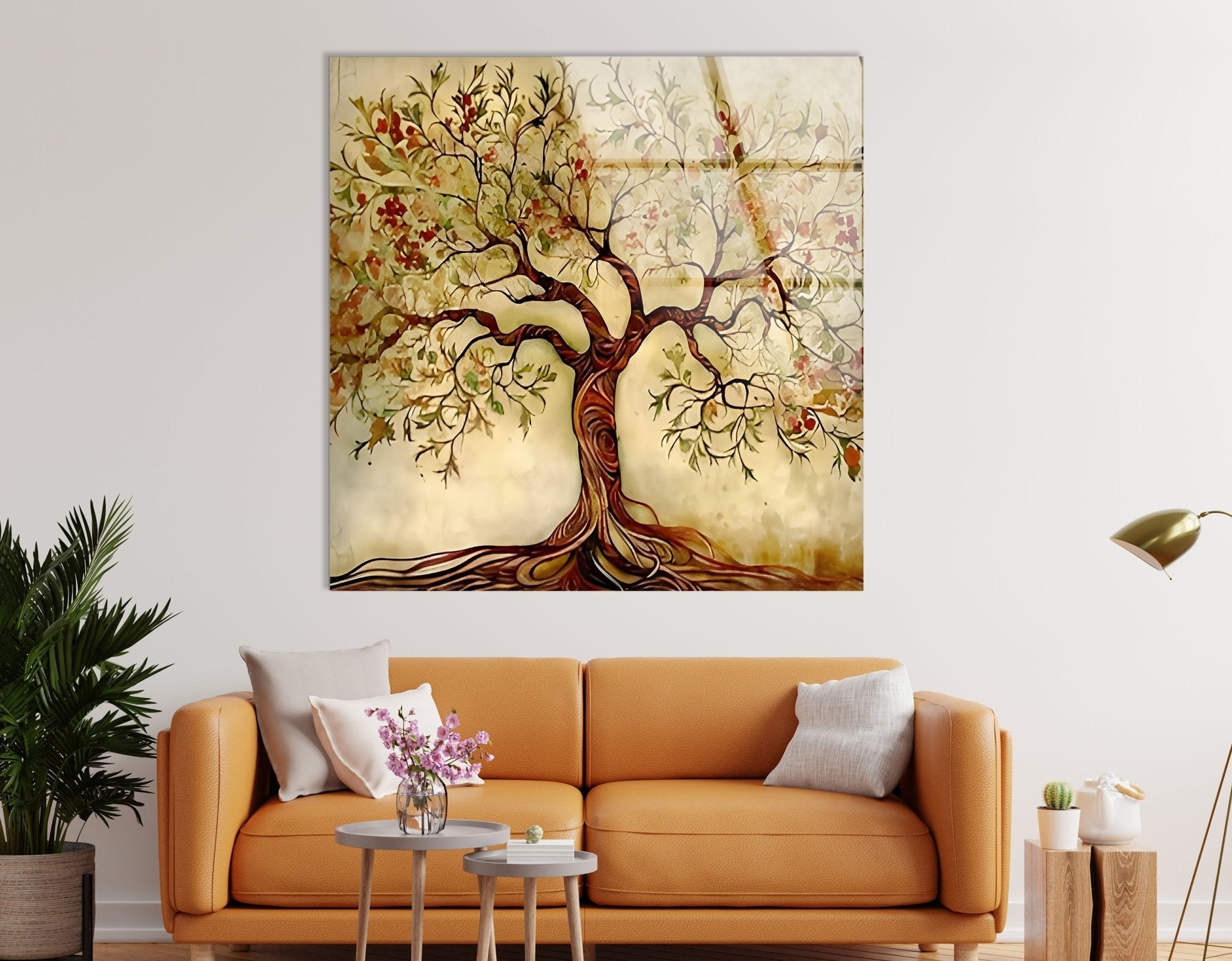 Elegant Beige Tree Glass Wall Art - Handmade Modern Home Decor for Living Room, Bedroom & Office - Perfect Gift for Housewarming & Holidays