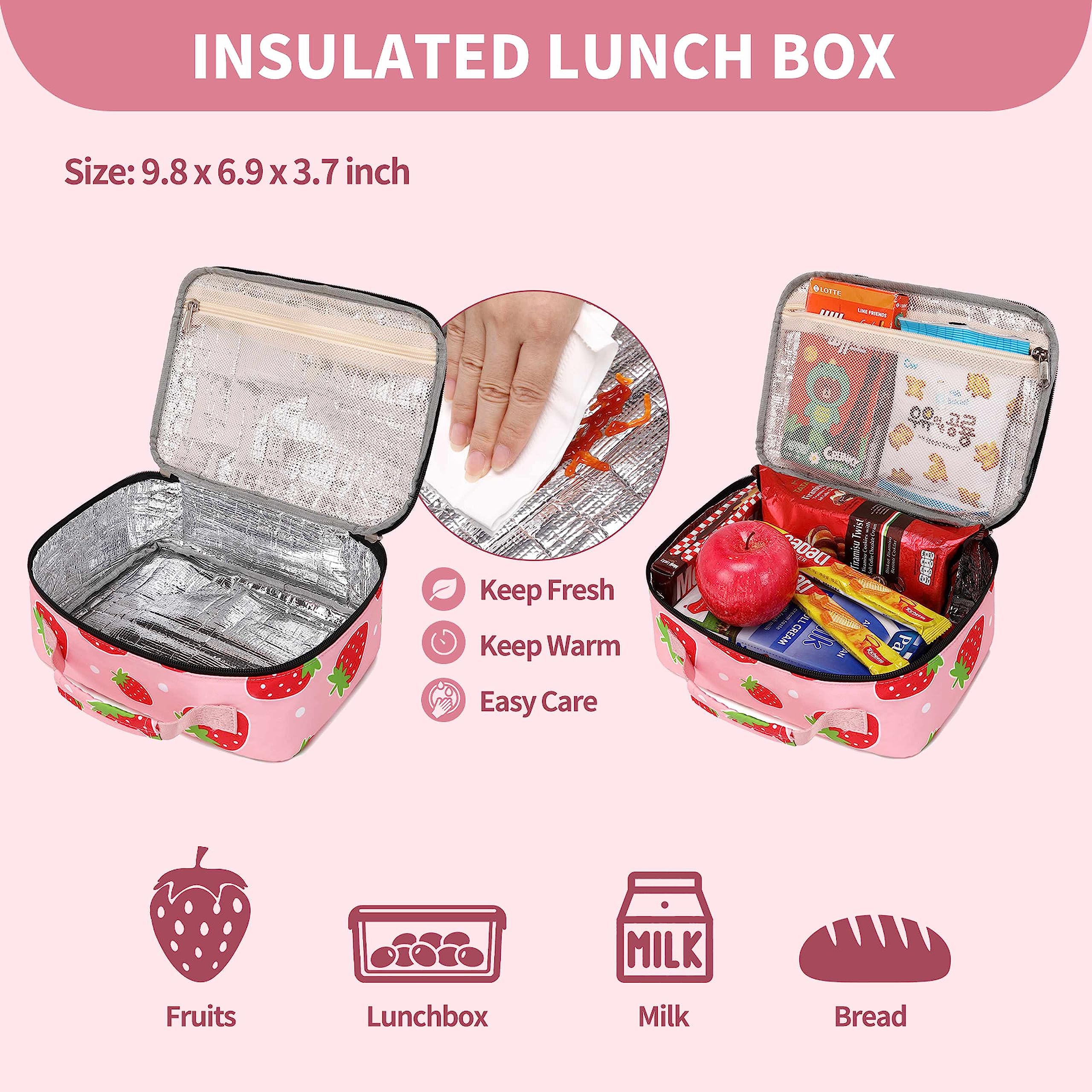 AUIVTY Kids Backpack for Preschool & Kindergarten - Medium Size Toddler Backpack with Lunch Box, Pink School Bookbag for Daycare, Travel & Daily Use