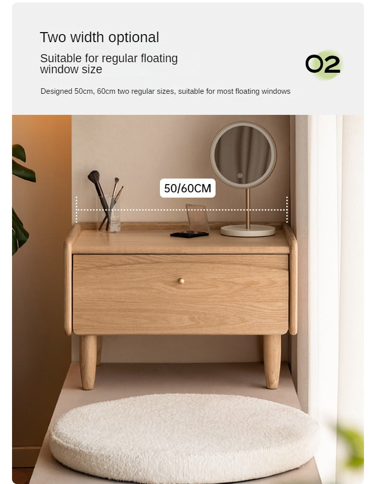 Solid Oak Wood Small Dressing Table with Mirror - Compact Vanity Desk for Bedroom, Makeup & Beauty Station - Perfect for Small Spaces & Apartment Living