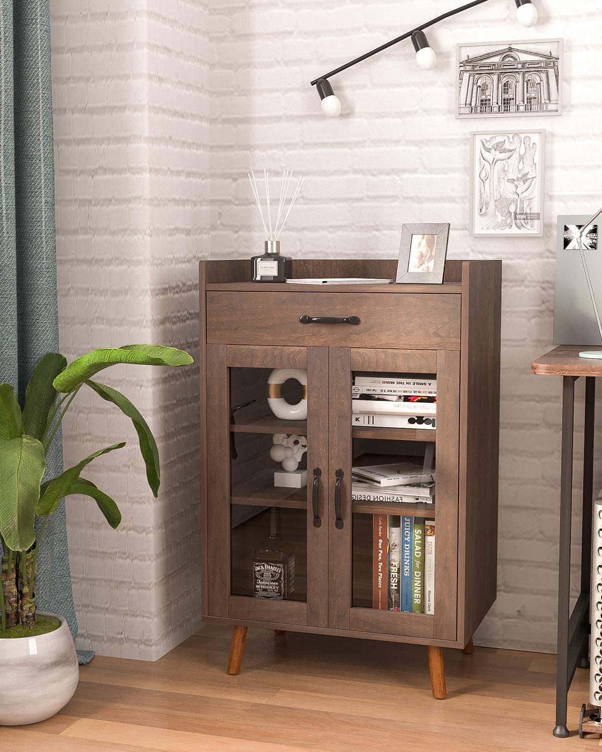Goujxcy Modern Kitchen Sideboard Buffet Cabinet with Storage Drawer, Adjustable Shelves & Glass Doors - Ideal for Kitchen, Hallway, Living Room, Dining Room & Entryway
