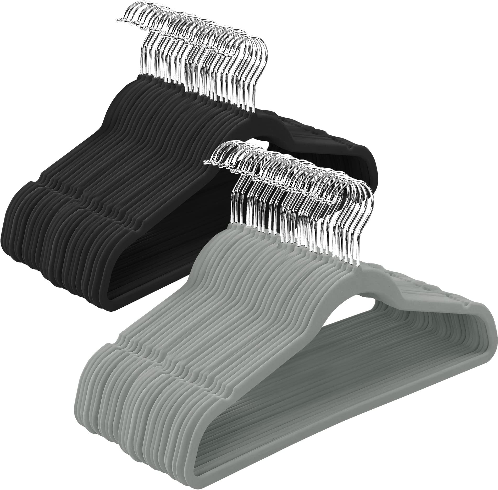 100 Pack Utopia Home Velvet Hangers - Durable Slim Space-Saving Closet Organizers with 360° Rotating Hooks (Grey & Black) - Perfect for Wardrobe Organization & Travel Luggage