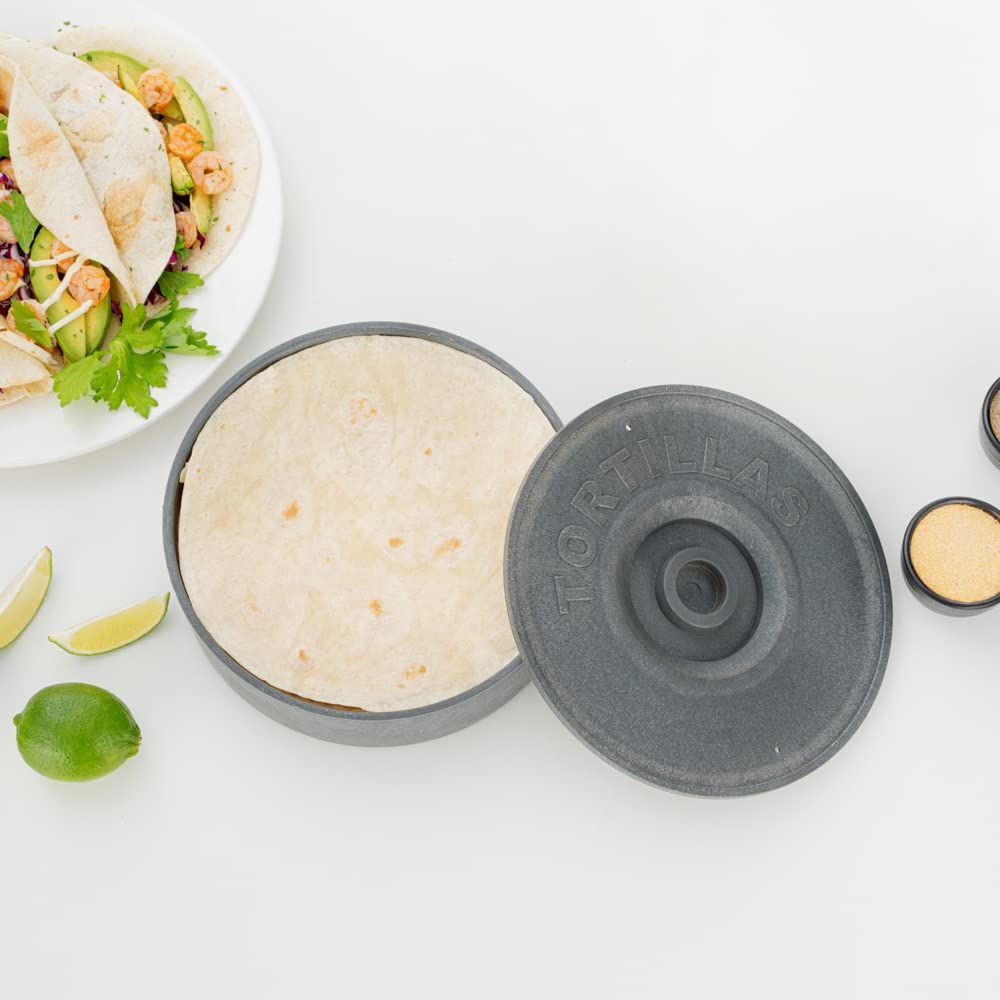 8.5 x 2.3 Inch Microwave-Safe Tortilla Warmers - 10 Pack with Lids, Insulated Gray Plastic Tortilla Holders for Homes & Restaurants | Keep Tortillas Fresh & Warm for Tacos, Burritos, Quesadillas & More