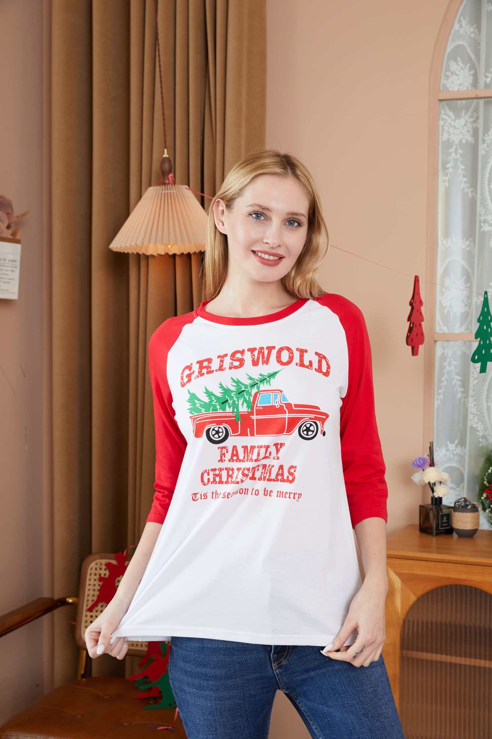 Anbech Women's Christmas Coffee Graphic T-Shirt | Merry Christmas Long Sleeve Vacation Top | Holiday Party, Gift Exchange & Winter Outfit Essential
