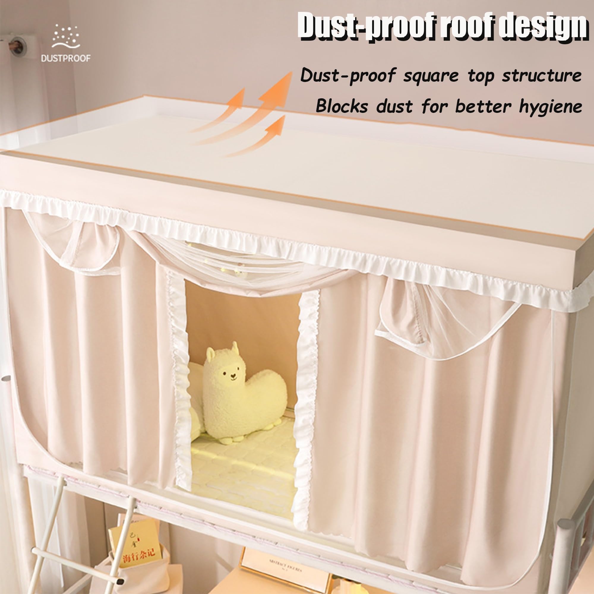 **Princess Style Bunk Bed Tent for Twin Size Top Bunk - Breathable Lace Dream Tent with Blackout Curtains, Sleep Privacy Bed Canopy for Kids, Teens & College Dorm (Pink, 75