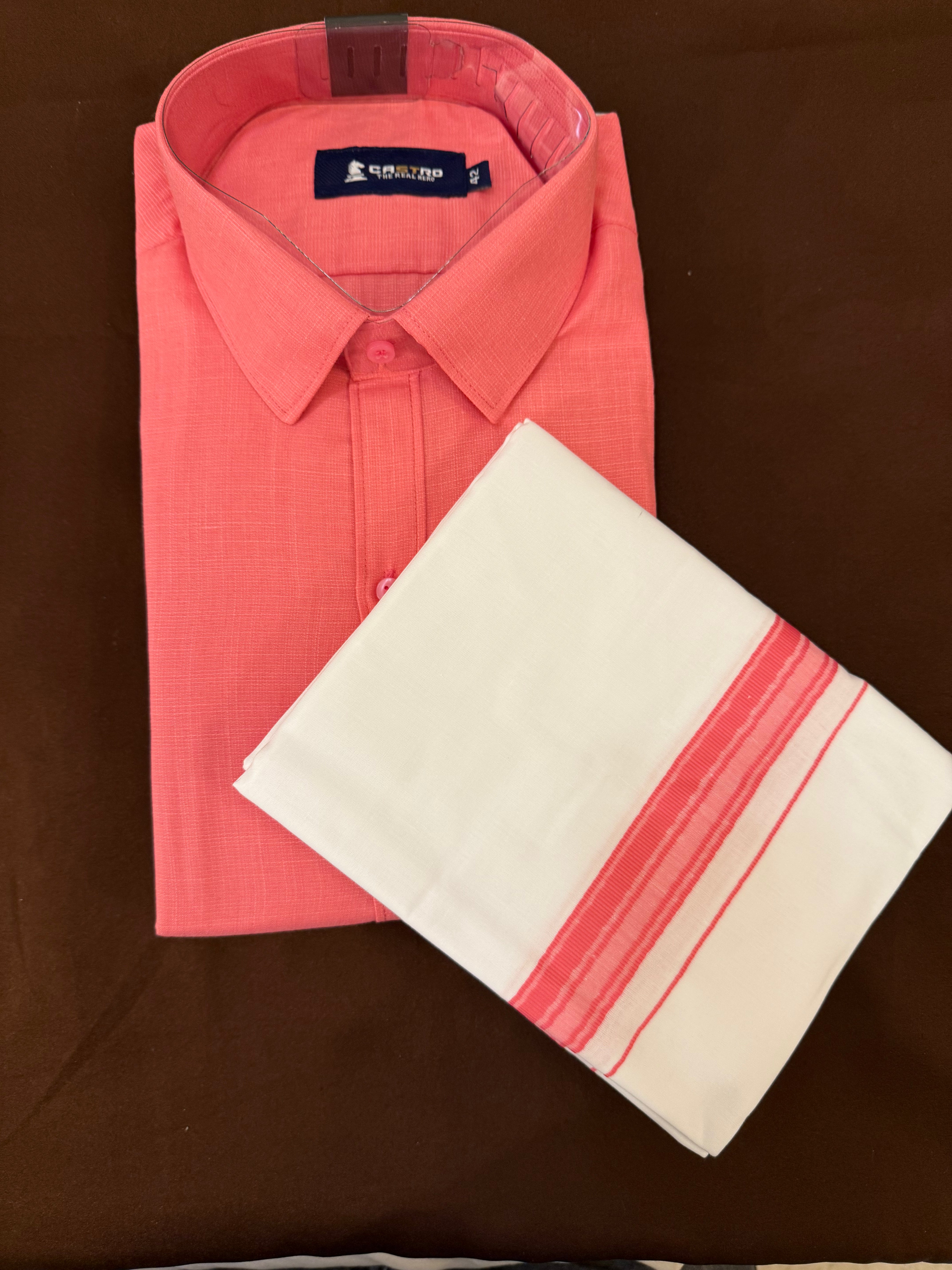 Stylish Light Pink Men's Cotton Shirt with Embroidered Border - Perfect for Casual Wear, Festivals & Weddings