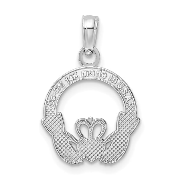 14K Solid White Gold Irish Claddagh Heart Pendant Necklace - Celtic Love Charm Jewelry for Women - Perfect for Valentine's Day, Anniversary & Romantic Gifts