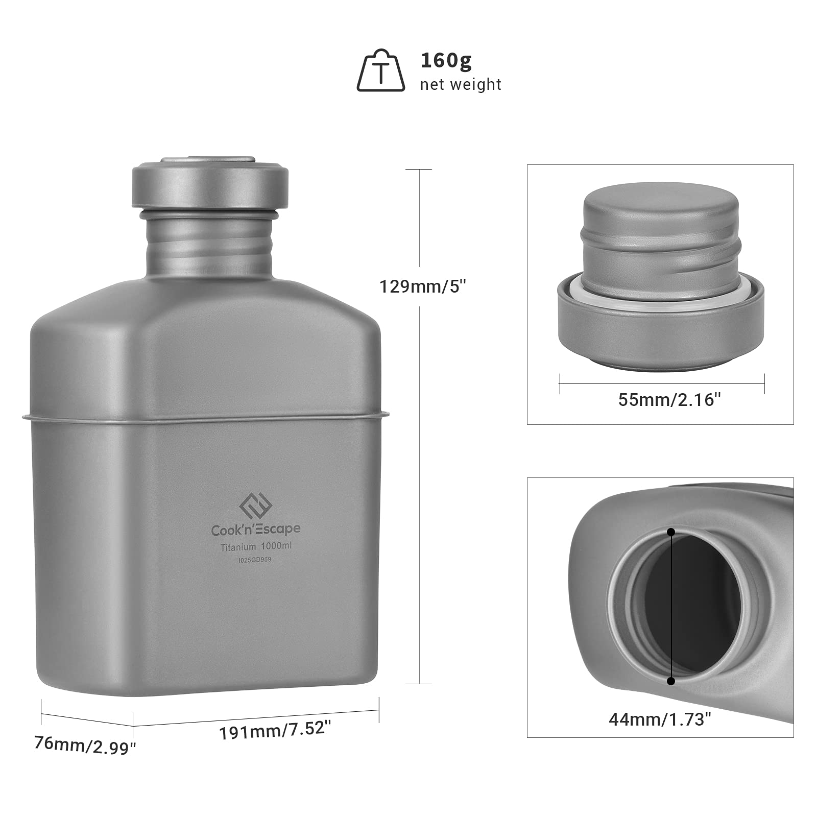 COOK'N'ESCAPE Titanium Camping Cookware Set - Lightweight Folding Handle Pot & Compact Frying Pan for Backpacking, Hiking, Picnic - Perfect for Outdoor Cooking Over Fire & Camping Meals