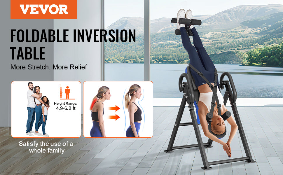 VEVOR Heavy Duty Inversion Table for Back Pain Relief - Adjustable Back Stretcher Machine with Headrest for Spinal Decompression & Strength Training | Perfect for Home Gym, Physical Therapy & Post-Workout Recovery