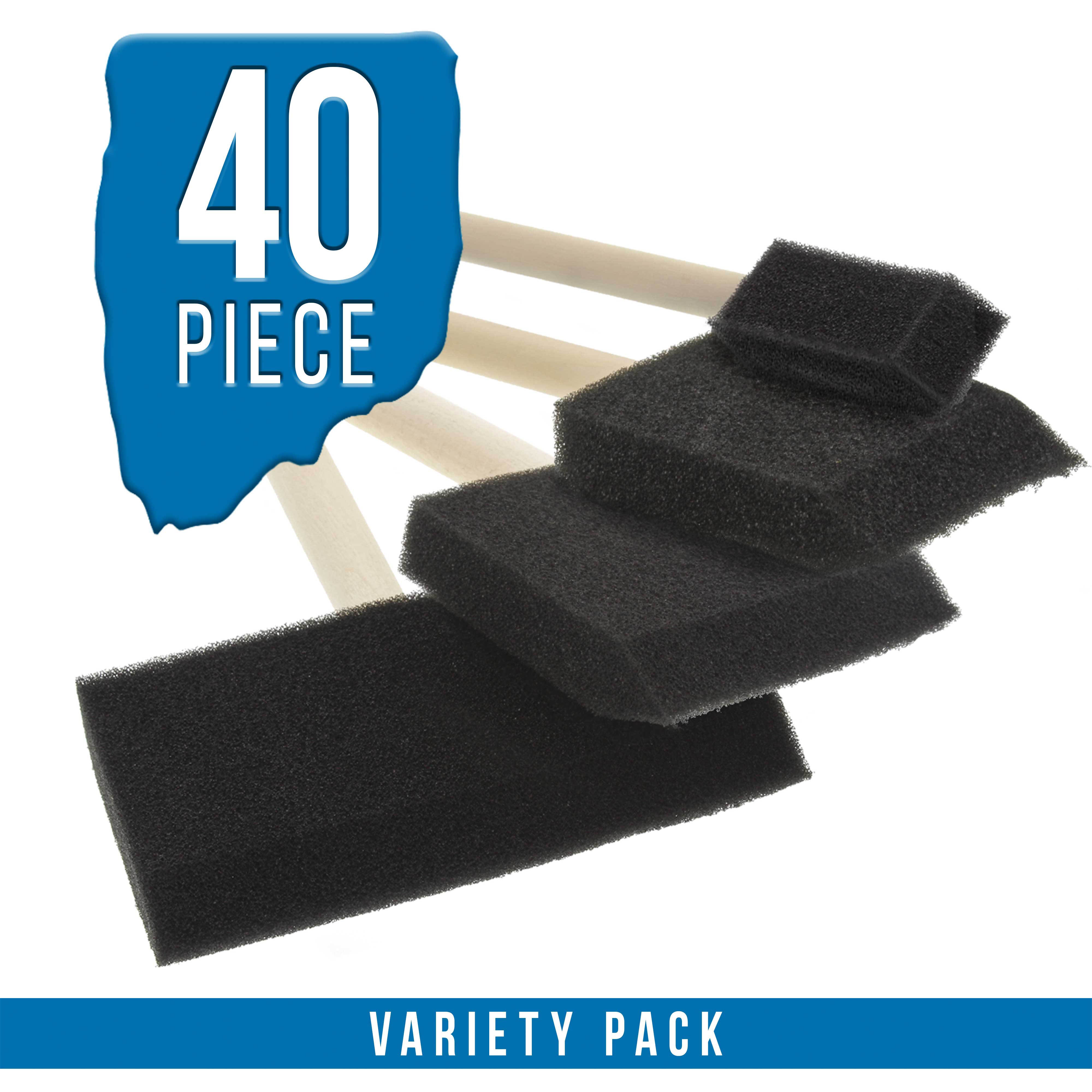 40-Piece Foam Sponge Wood Handle Paint Brush Set - Lightweight & Durable for Acrylics, Stains, Varnishes, Crafts & Art Projects - Perfect for DIY, Home Decor, Furniture Painting & Kids Art Activities