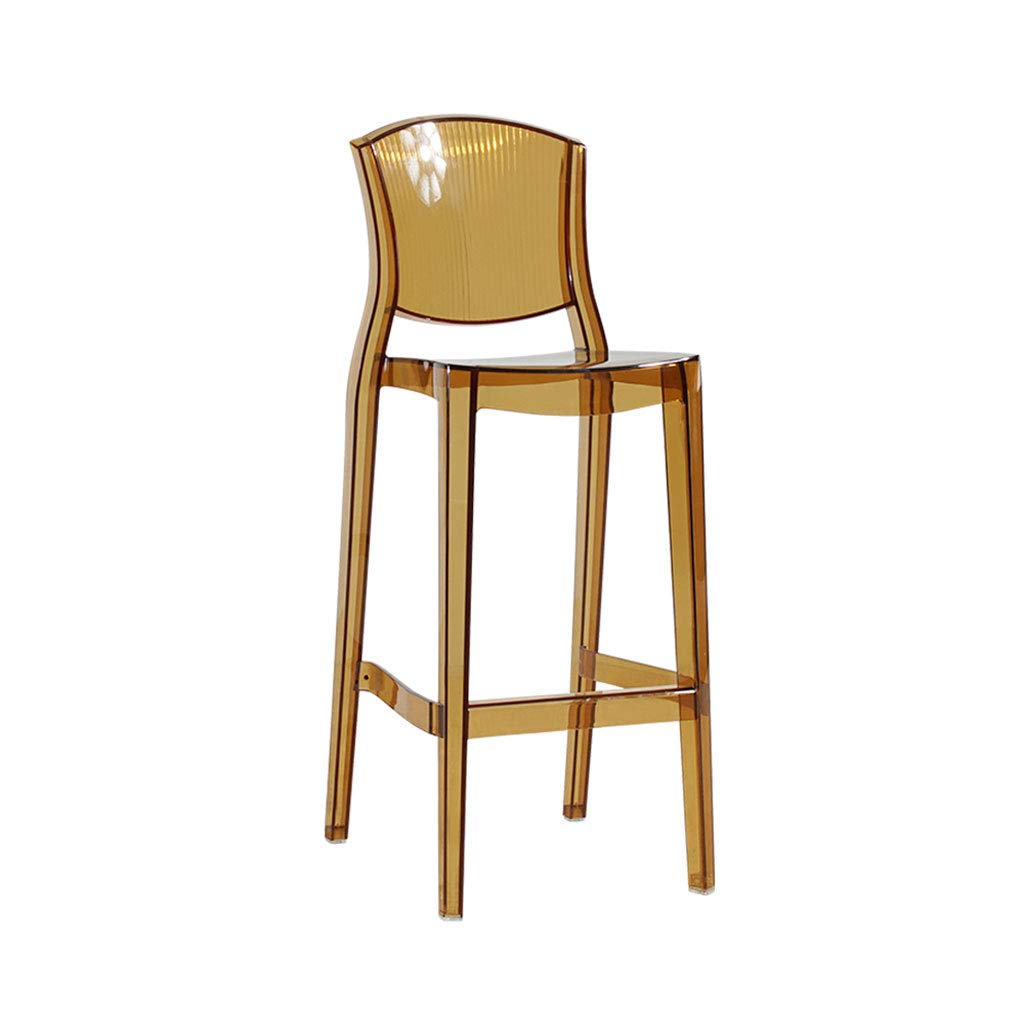 Transparent Acrylic Bar Stool with Backrest - 65cm Height, Brown - Modern Kitchen, Dining, Cafe & Bedroom Seating for Home & Commercial Use
