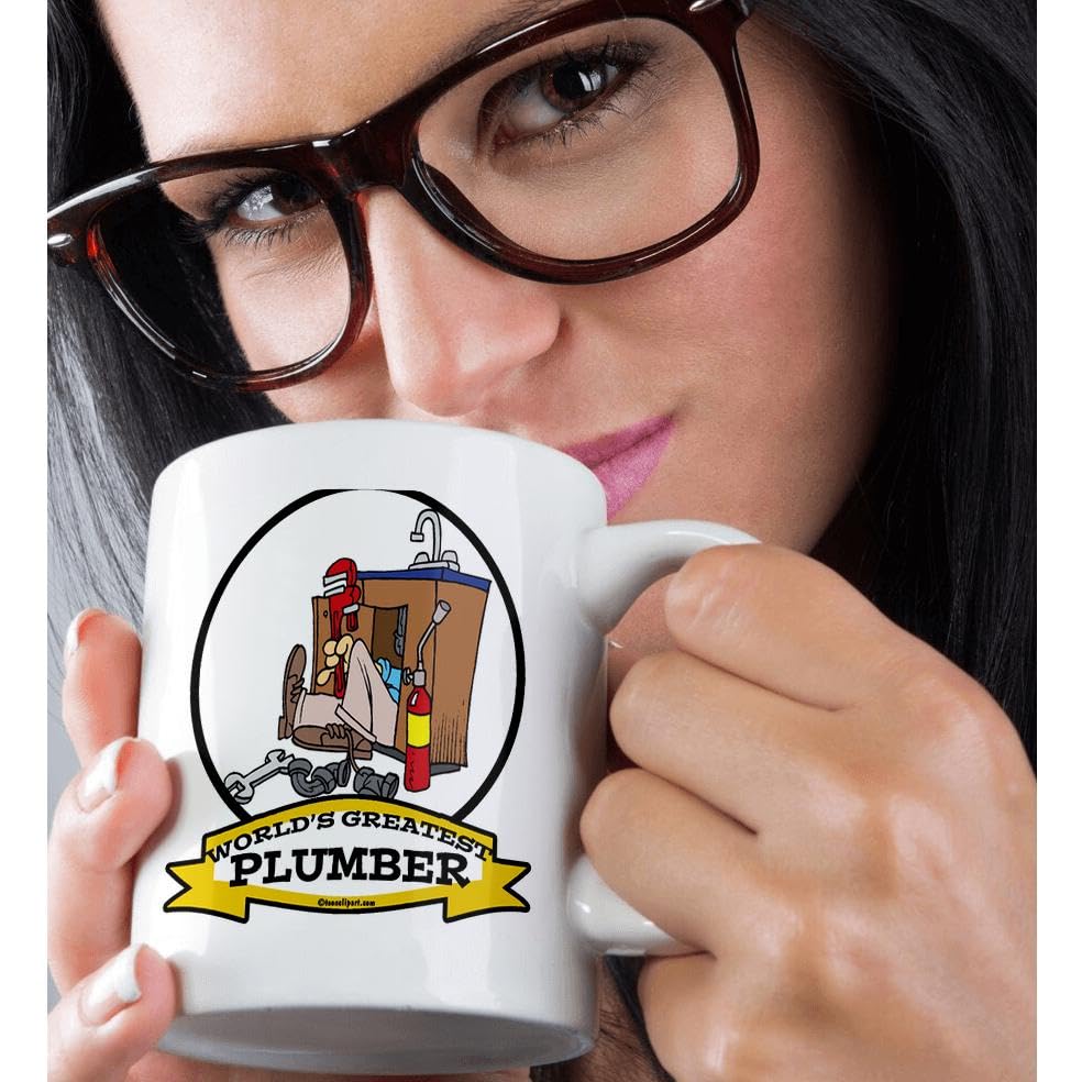 3D Rose Funny Worlds Greatest Plumber III Cartoon Coffee Mug - 15oz Ceramic Cup for Coffee, Tea & Hot Drinks - Perfect Gift for Plumbers, DIY Enthusiasts & Cartoon Lovers - Ideal for Office, Home & Gag Gifts