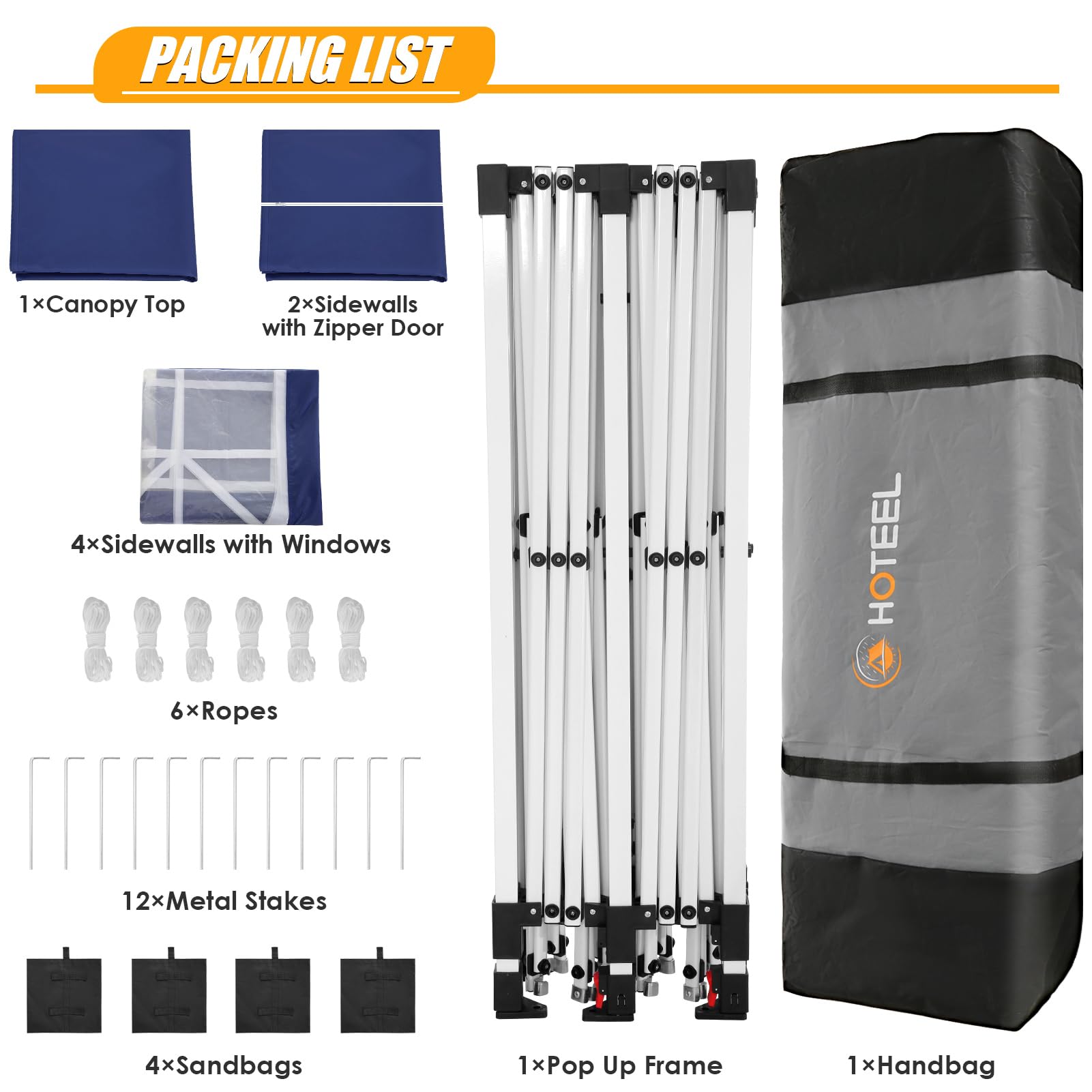 HOTEEL 10x20 Pop Up Canopy Tent with Sidewalls - Waterproof Instant Shelter for Outdoor Events, Easy One-Push Setup with Reinforced Poles & Sandbags - Perfect for Backyard Parties, Camping, Farmers Markets, Festivals (Navy Blue)