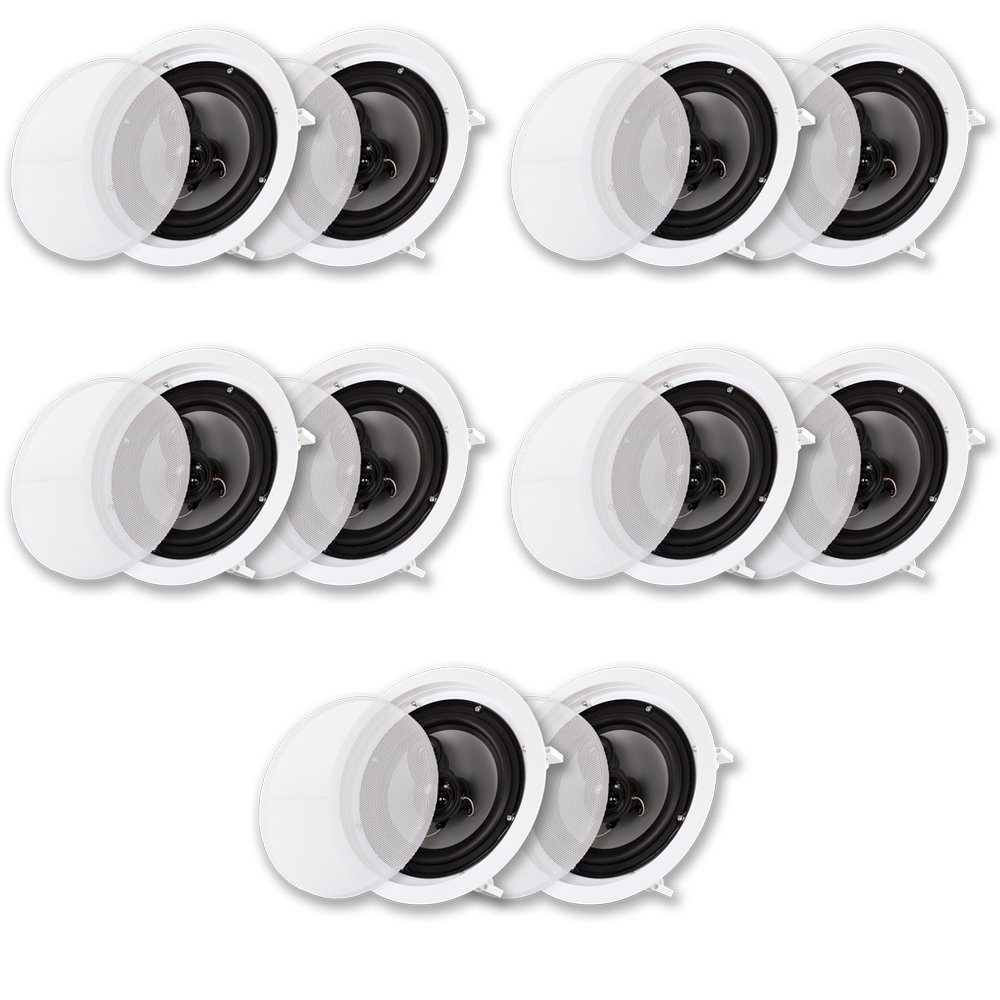 Acoustic Audio CS-IC83 8-Inch In-Ceiling Speakers - 5 Pair Pack (10 Speakers) | 3-Way Home Theater System | Flush Mount Design for Surround Sound | Perfect for Living Room, Basement & Home Theater Installation