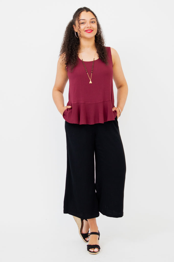 Ginny Tank Top - Burgundy Linen Bamboo Blend Women's Casual Shirt - Perfect for Summer Outfits, Beachwear & Layering