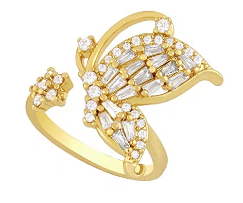 Vintage Gold-Plated Butterfly & Snake Statement Rings for Women - Adjustable Open Rings with Cubic Zirconia | Elegant Boho Jewelry for Parties, Weddings & Everyday Wear