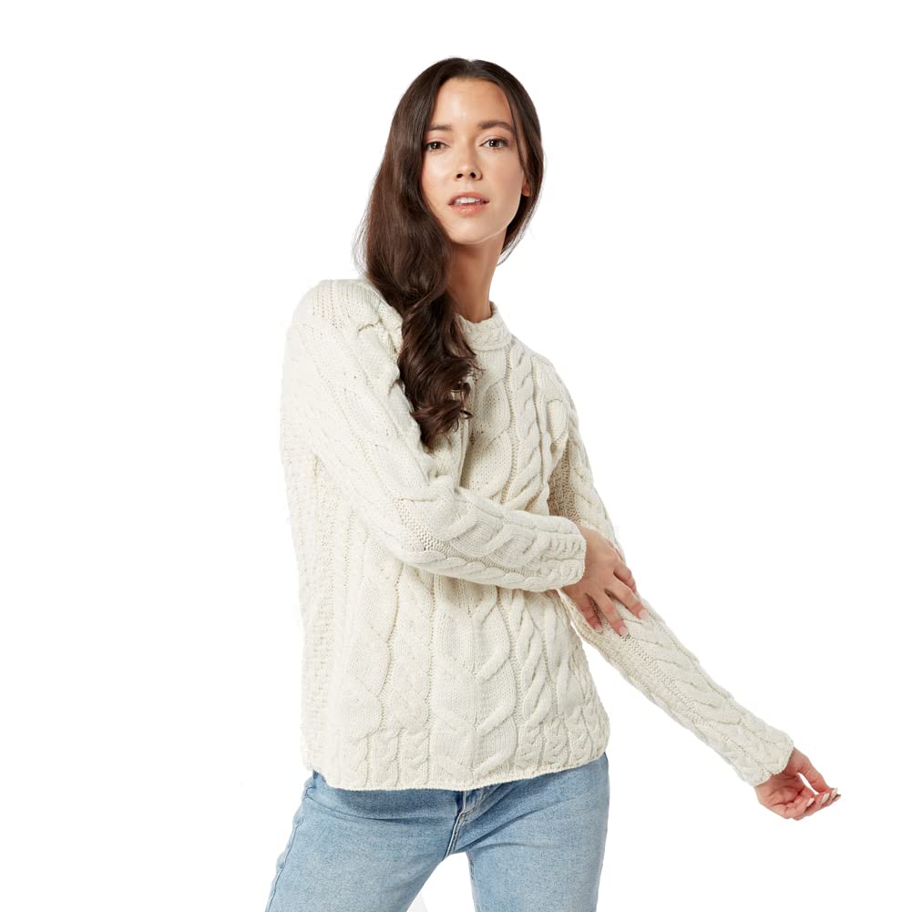 Carraig Donn Women's Irish Cable Knit Merino Wool Sweater - Soft Winter Pullover for Ladies, Perfect for Casual Outings & Cozy Evenings