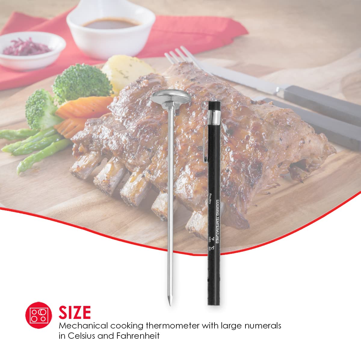 Home Basics Durable Stainless Steel Cooking Thermometer - Digital Food Meat BBQ Grill Oven Candy Thermometer for Kitchen, Baking, Roasting & Outdoor Cooking