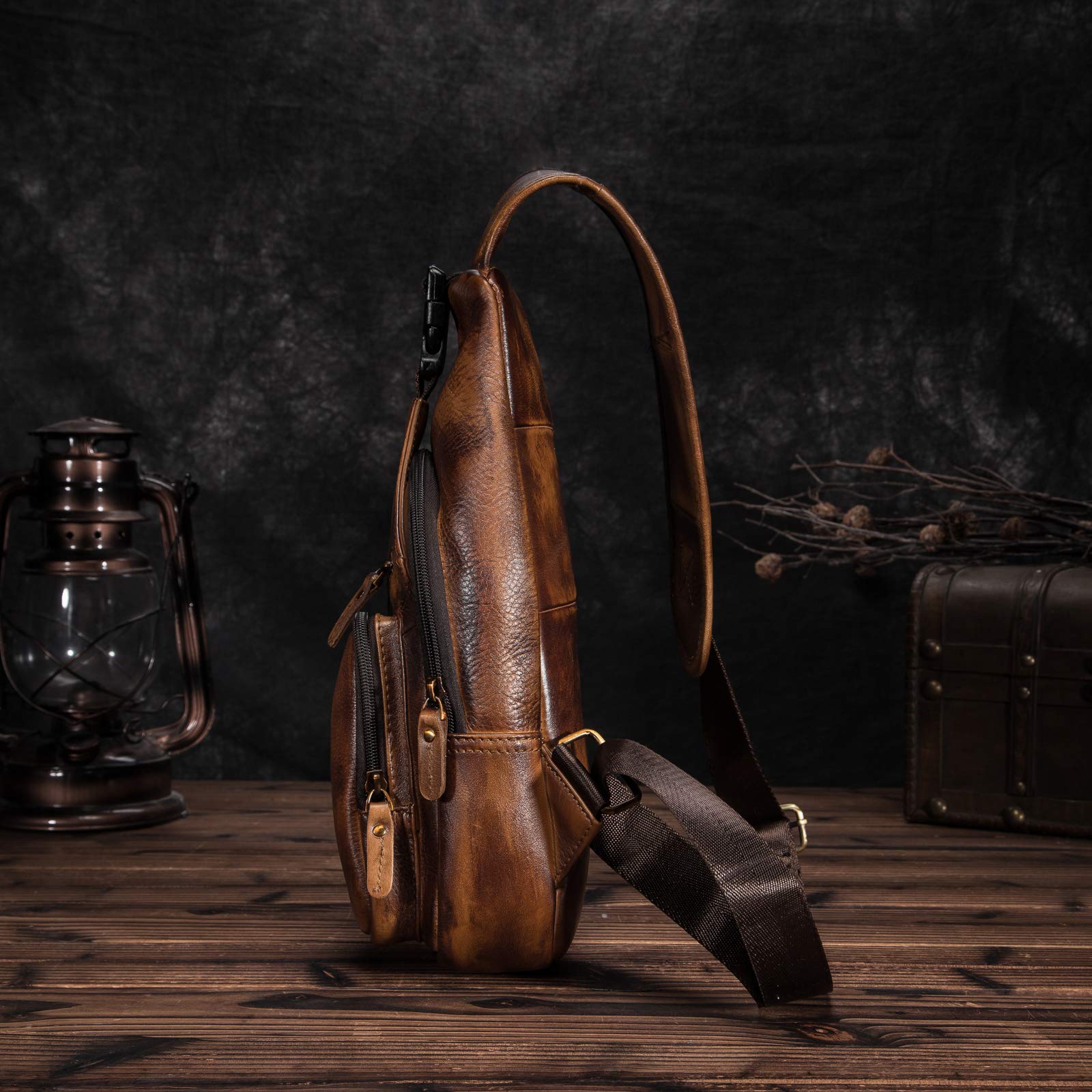 **Le'aokuu Men's Leather Crossbody Sling Bag - Stylish Casual Chest Bag for Travel, Hiking & Daily Use - Designer Shoulder Strap Bag 8015**    *Perfect for outdoor adventures, commuting, or casual outings - a versatile and fashionable accessory for men.*