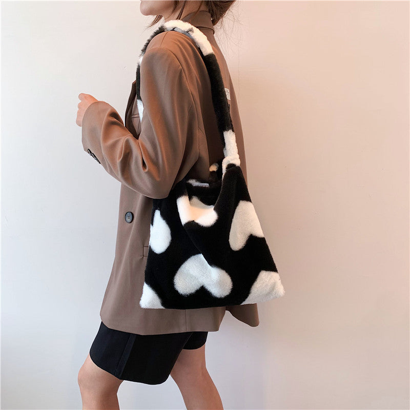 Love Heart Shoulder Bags - Winter Plush Shopping Tote for Women | Cute Crossbody Purse for Daily Use, Date Night & Gift Giving