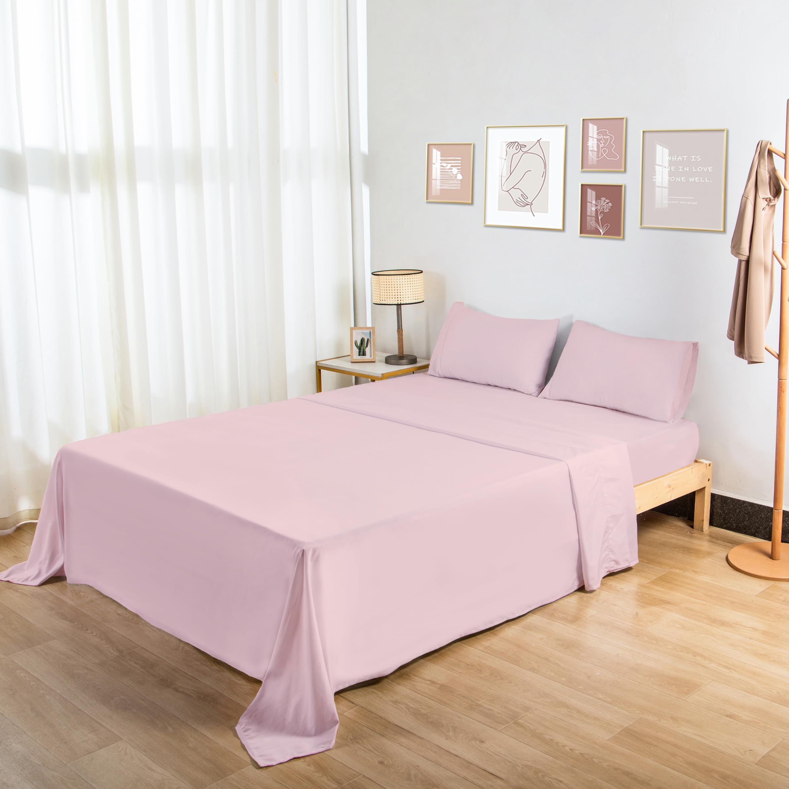 Premium Queen Flat Sheet - Ultra Soft Polyester Bed Sheet Set | Hotel Quality, Wrinkle-Free & Easy Care | Light Pink Luxury Bedding for Home, Hotel, or Dorm Use - 1 Queen Size Top Sheet Only