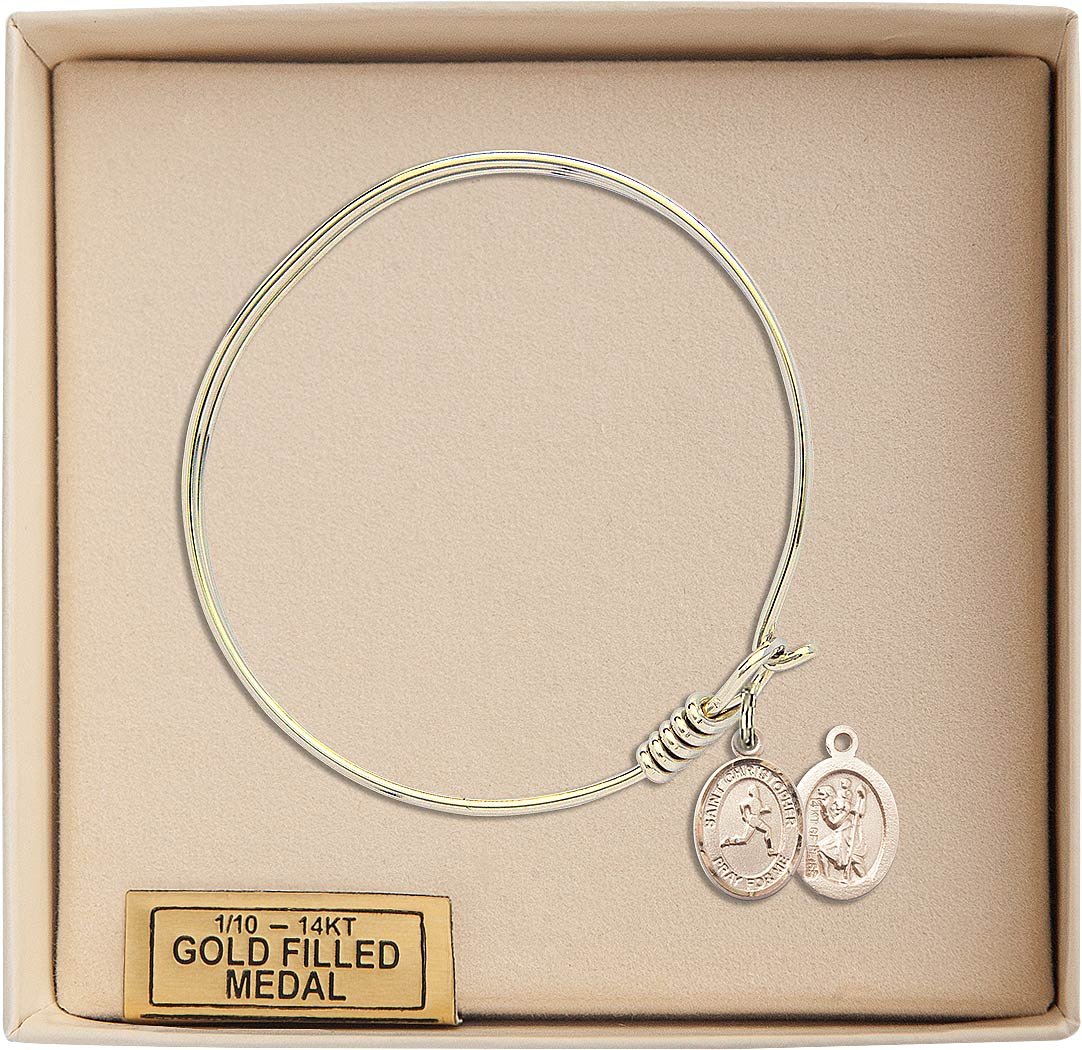 Stylish Round Eye Hook Bangle Bracelet with St. Christopher Medal - Gold-Filled Track & Field Jewelry for Athletes & Travelers | Perfect for Sports, Gifts & Everyday Wear