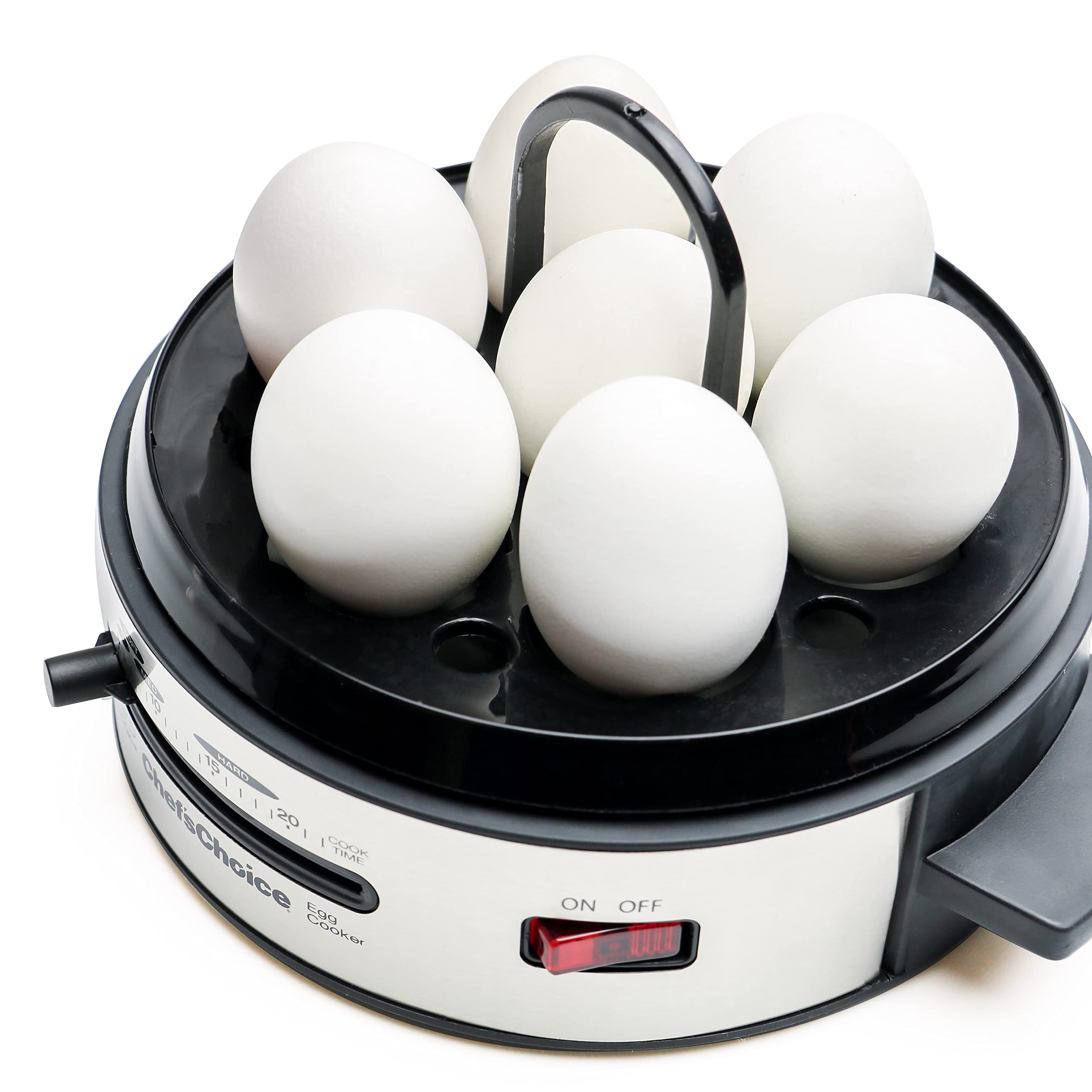 Chef'sChoice Automatic Electric Egg Cooker - 7 Egg Capacity, Digital Timer, Beep Alert, Nonstick Stainless Steel - Perfect for Hard/Soft Boiled, Poached & Scrambled Eggs (350W, Metallic) | Ideal for Breakfast, Meal Prep & Keto Diet