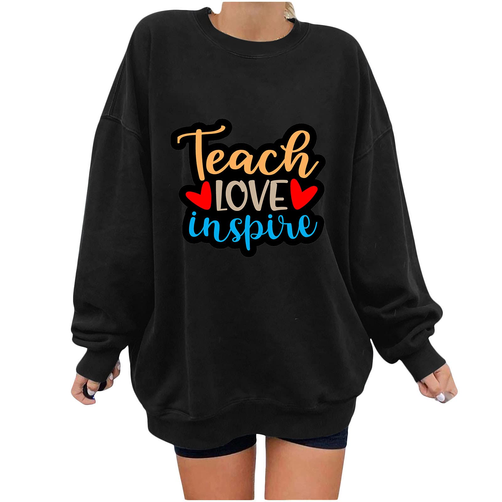 Vintage Funny Heart Graphic Womens Sweatshirt - Loose Fit Long Sleeve Crewneck Pullover for Winter & Fall | Casual Outfit, Streetwear, Lounge Wear, Gift for Her