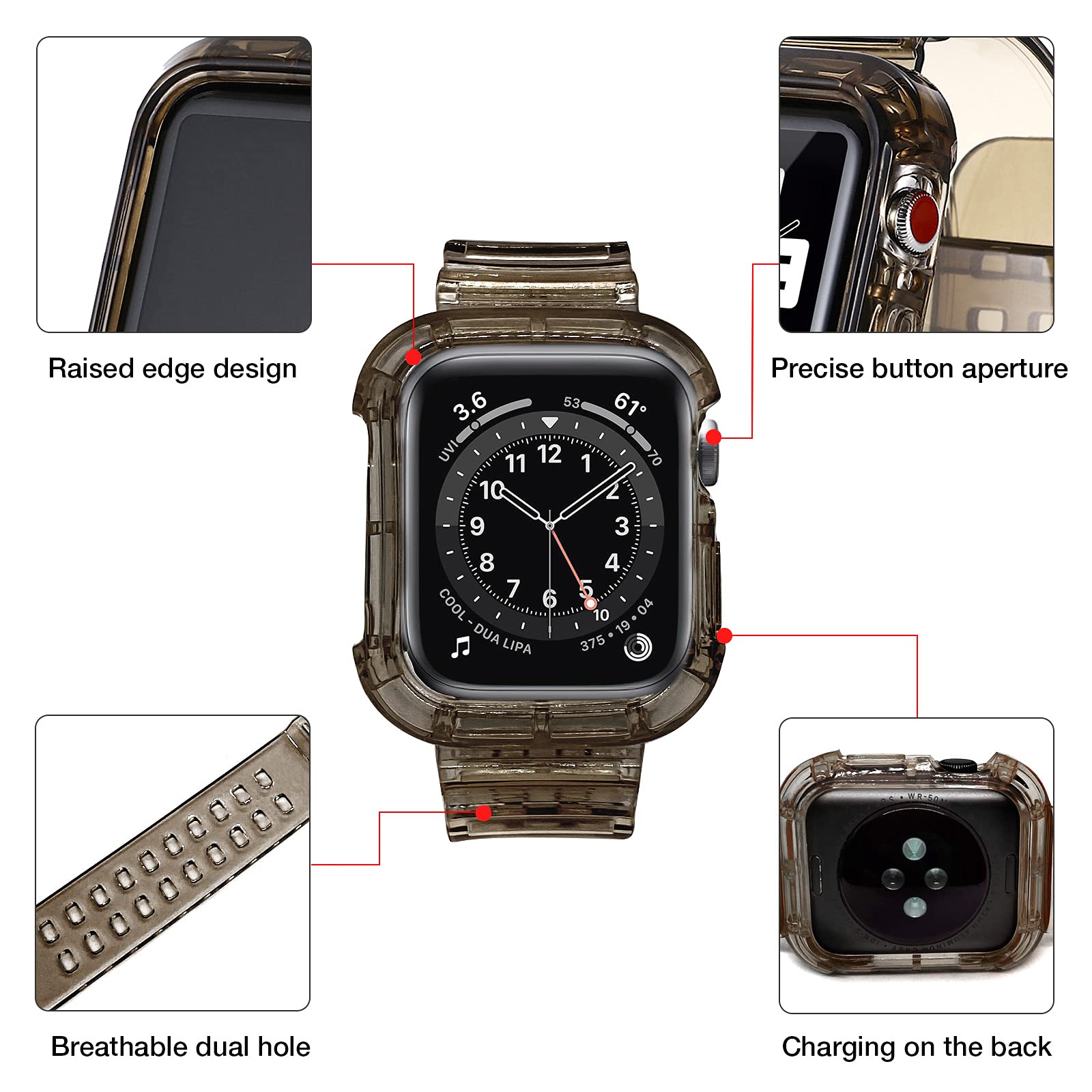 Premium Clear Shockproof Apple Watch Band with Bumper Case - Compatible with 38mm 40mm 42mm 44mm for Series SE/7/6/5/4/3/2/1 - Soft Durable Strap for Women & Men (Black 38/40/41mm) - Perfect for Workouts, Running & Everyday Wear