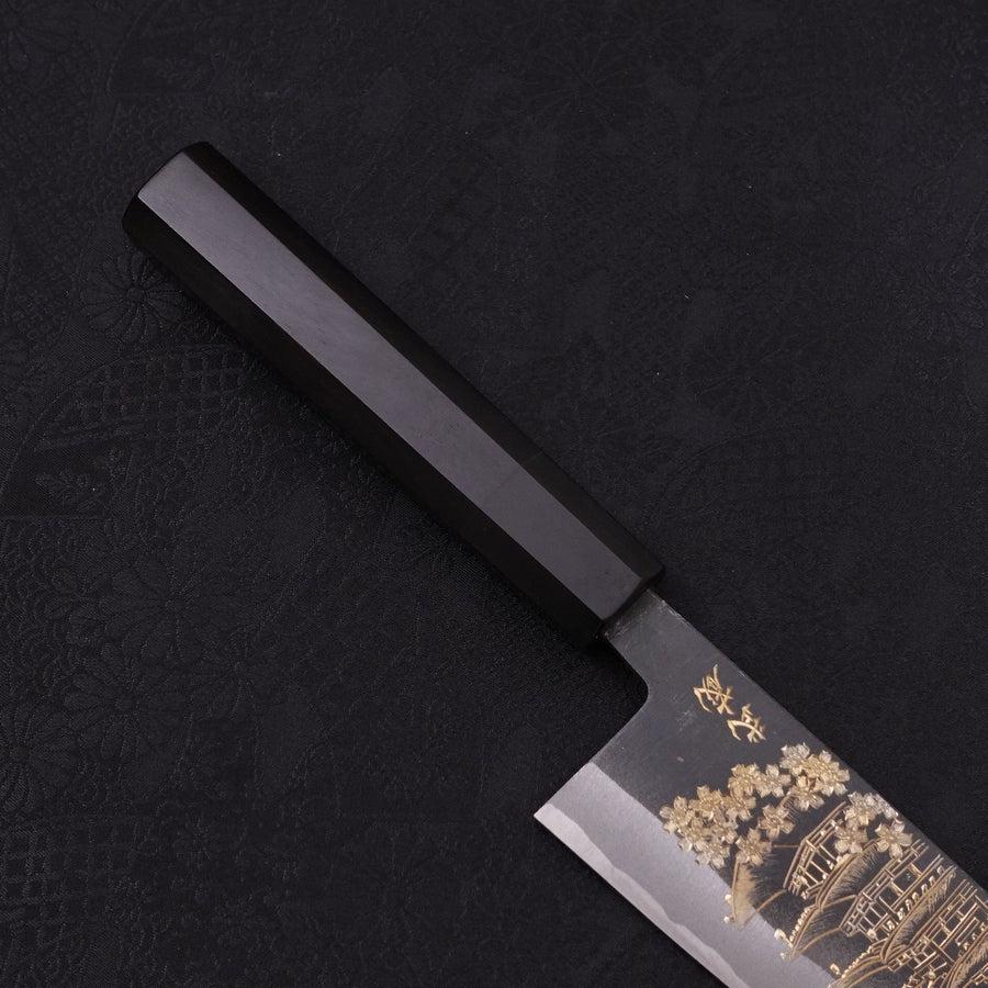 Premium Santoku Knife 170mm - White Steel #2 Kurouchi Finish with Buffalo Ebony Handle - Japanese Kitchen Knife for Professional Chefs & Home Cooking - Perfect for Slicing, Dicing & Mincing Meat, Fish & Vegetables