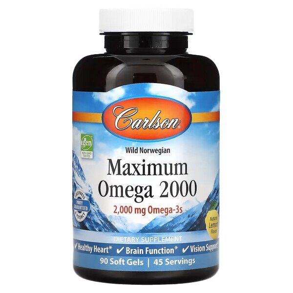 Carlson Labs Maximum Omega 2000 Fish Oil Supplement - 60 Softgels for Heart, Brain & Joint Health | Supports Cognitive Function & Cardiovascular Wellness