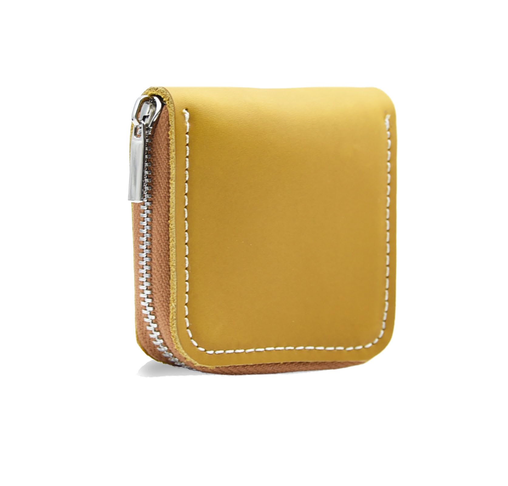 Vegan Leather Coin Purse with Zipper - Small Wallet for Men & Women - Beaded Change Pouch for Cash, Coins & Cards - Perfect for Travel, Shopping & Everyday Use (Yellow)