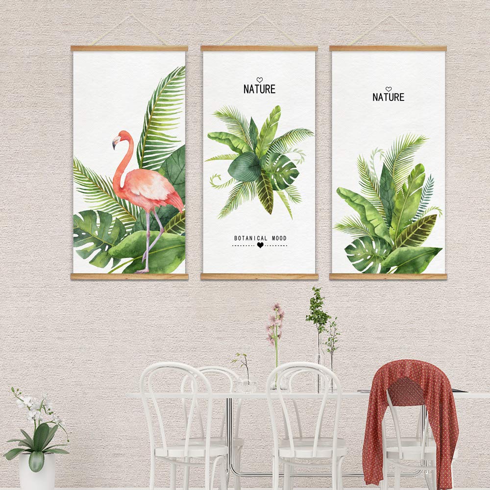 Wall26 Framed Green Plants Wall Art - 3 Panel Canvas Prints 18x36 Inches, Ready to Hang Home Decor for Living Room, Bedroom & Office | Nature-Inspired Botanical Poster with Wood Frame