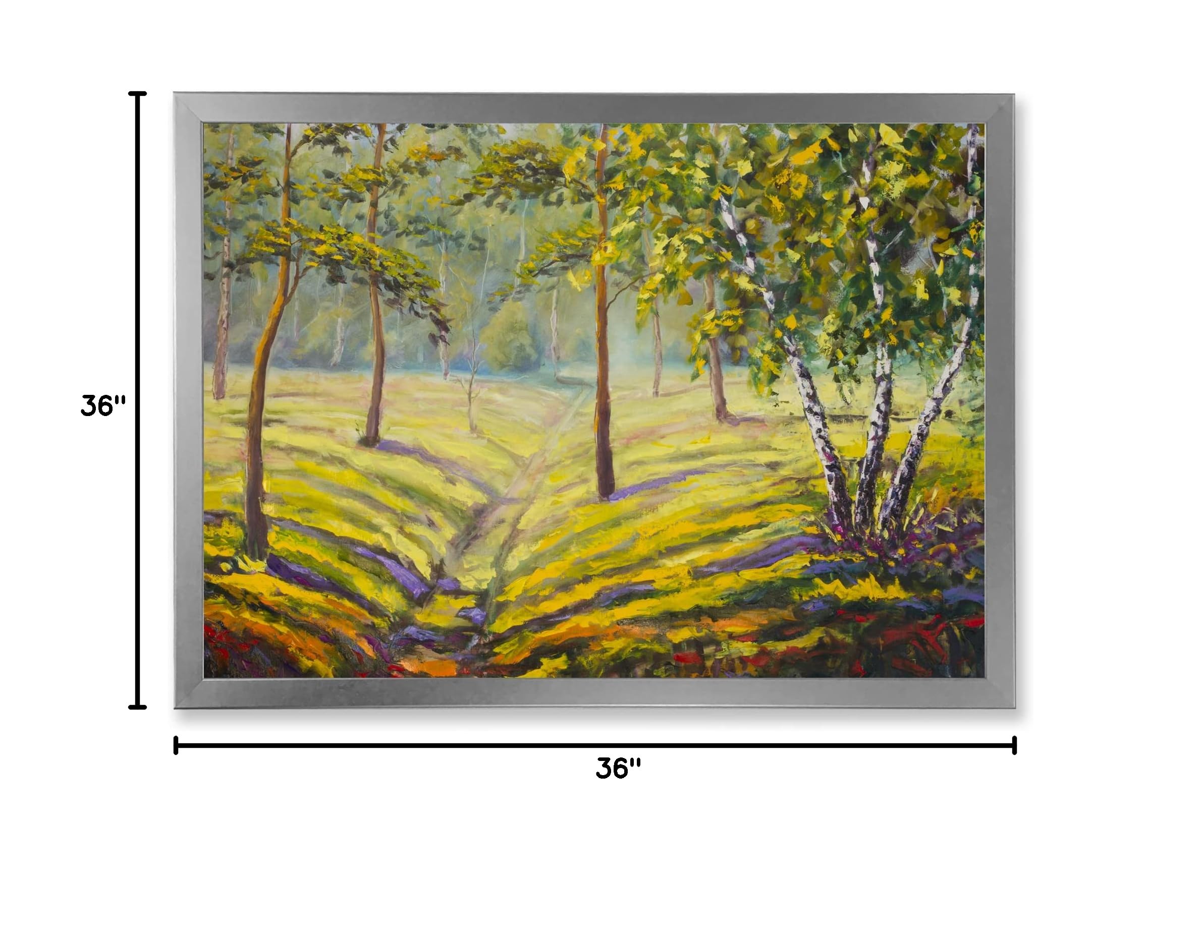 Pine Trees and Bushes In The Forest II Framed Wall Art - Nature Landscape Painting for Living Room, Bedroom & Office Decor