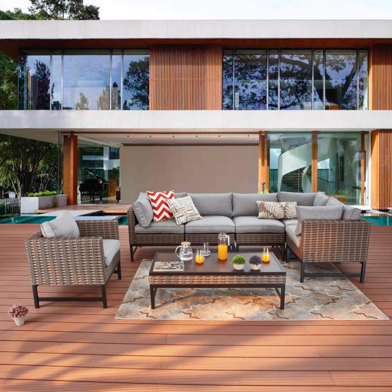 **PE Wicker Coffee Table - Outdoor Brown Metal Rattan End Table for Patio, Garden, Deck & Pool - Weather-Resistant Tea Table Furniture for Relaxing & Entertaining**