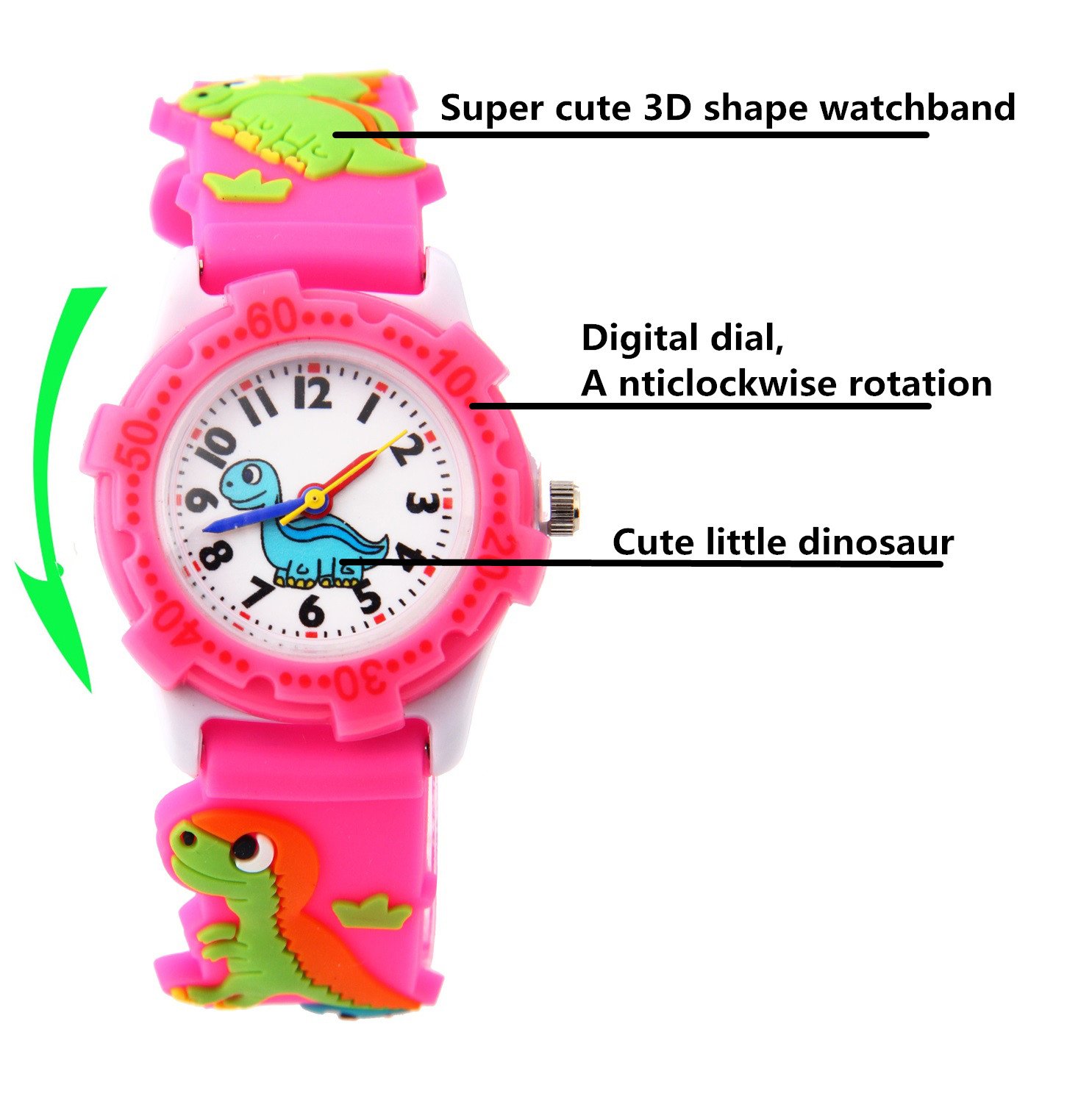 Jewtme Cute Analog Watch for Kids Ages 3-8 - 3D Silicone Cartoon Watch with Time Teaching Function for Toddler Boys & Girls - Perfect for School, Playtime & Learning to Tell Time