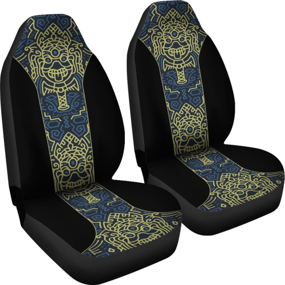 Premium Aztec Elephant Print Car Seat Covers - Blue & Mustard Yellow Design - Universal Fit for Cars, Trucks & SUVs - Perfect for Road Trips, Daily Commutes & Interior Protection
