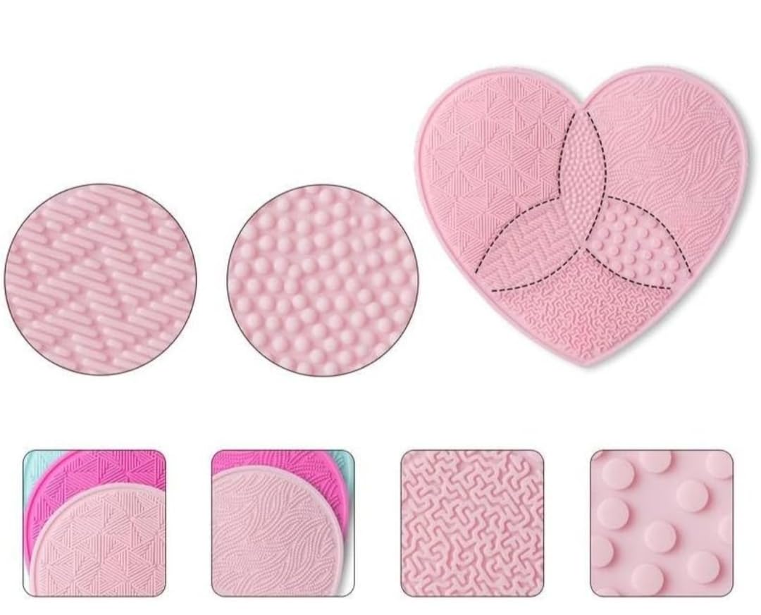 Heart-Shaped Silicone Cleaning Mat for Makeup Brushes - Scrubber Board for Foundation & Cosmetic Tools - Gentle Wash Pad for Women & Girls (Skin-Friendly) - Perfect for Daily Makeup Brush Cleaning & Maintenance