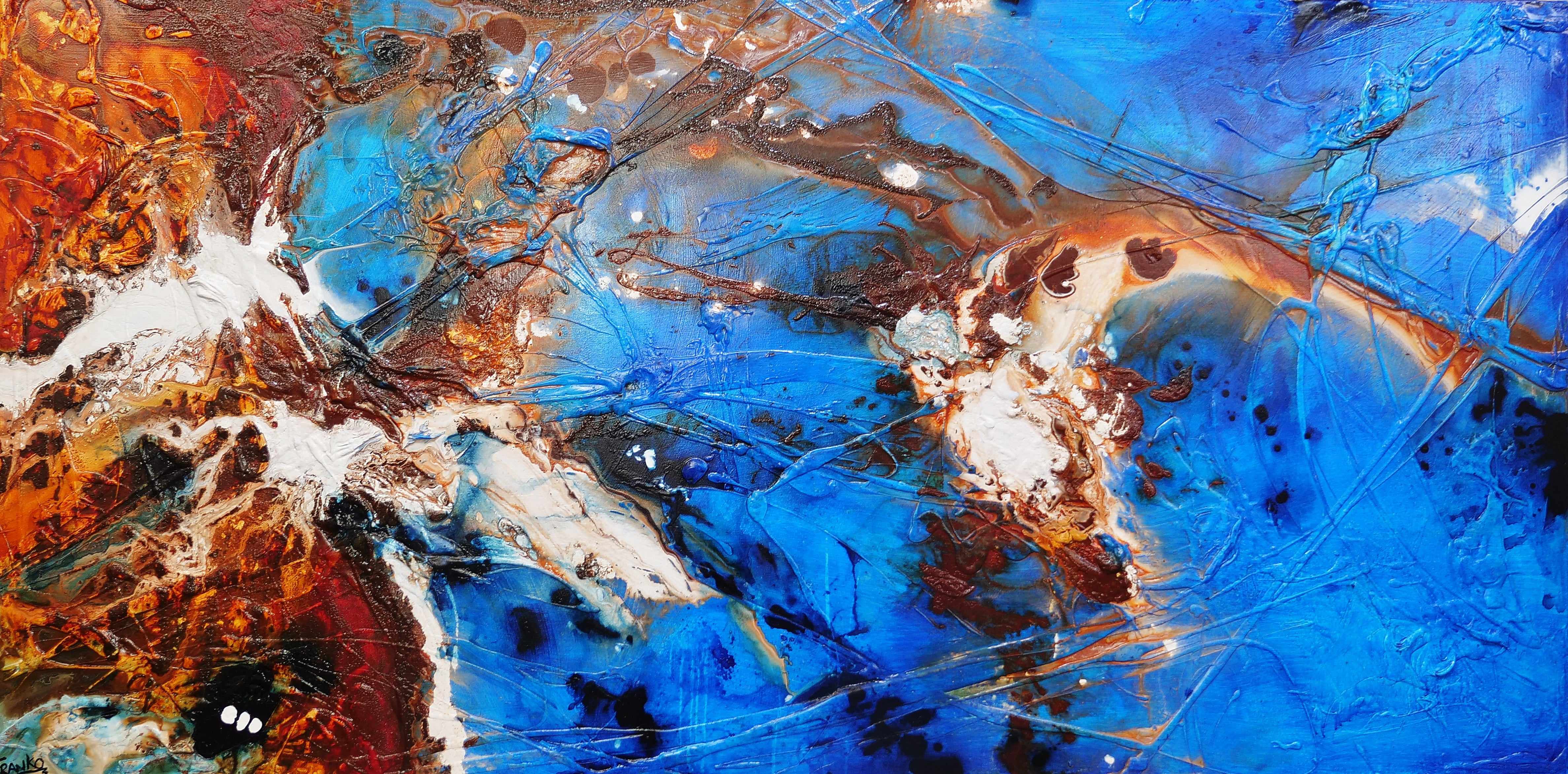 Rusted Blue Sugar 240cm x 120cm Blue Brown Textured Abstract Canvas Art - Perfect for Modern Living Room, Bedroom or Office Wall Decor