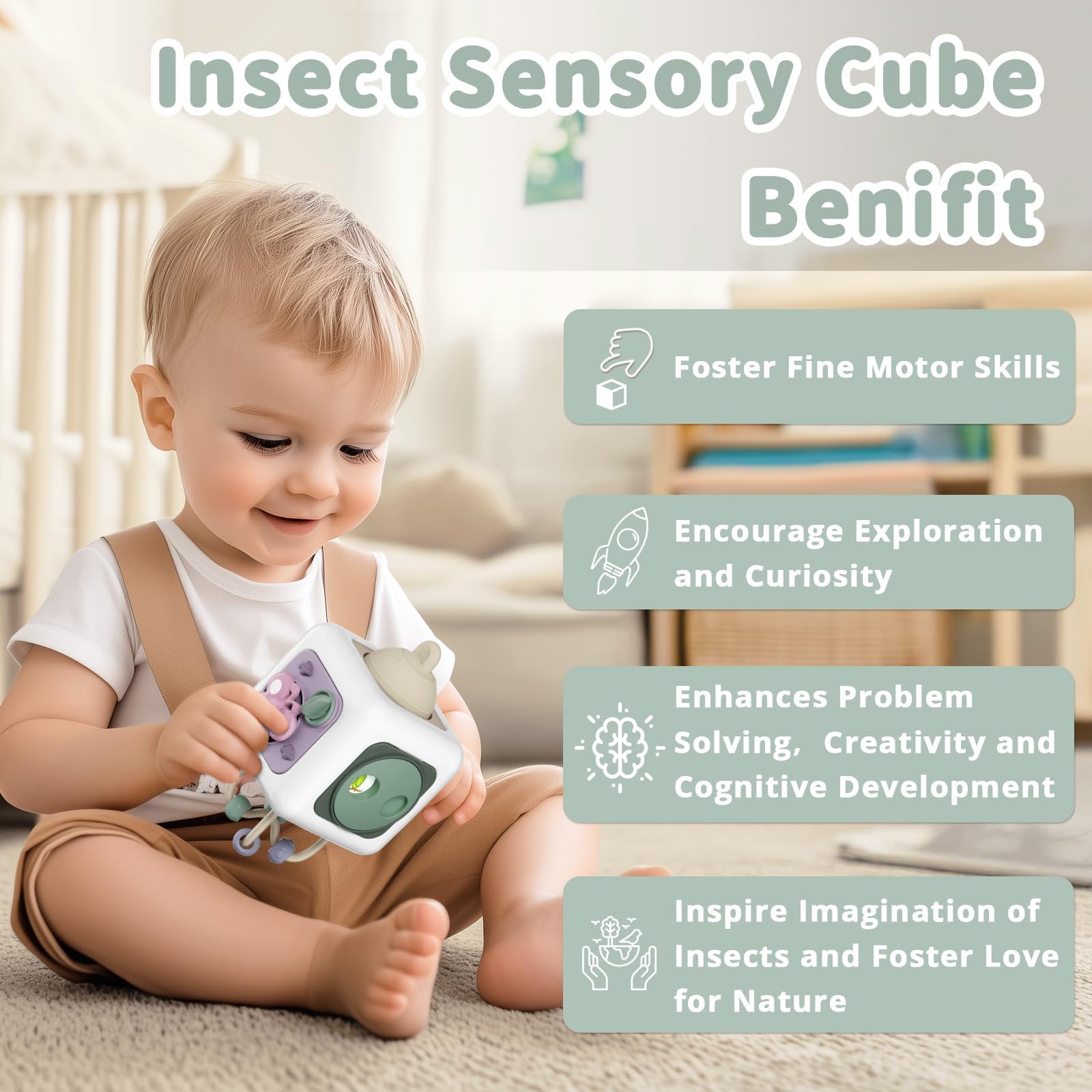 **Montessori Baby Busy Board Cube - Sensory Learning Toy for 1-3 Year Old Girls & Boys | Fine Motor Skills Development | Travel & Airplane Activity Toy | Ideal Birthday Gift for 6+ Months (Perfect for Home, Car & Daycare Play)**
