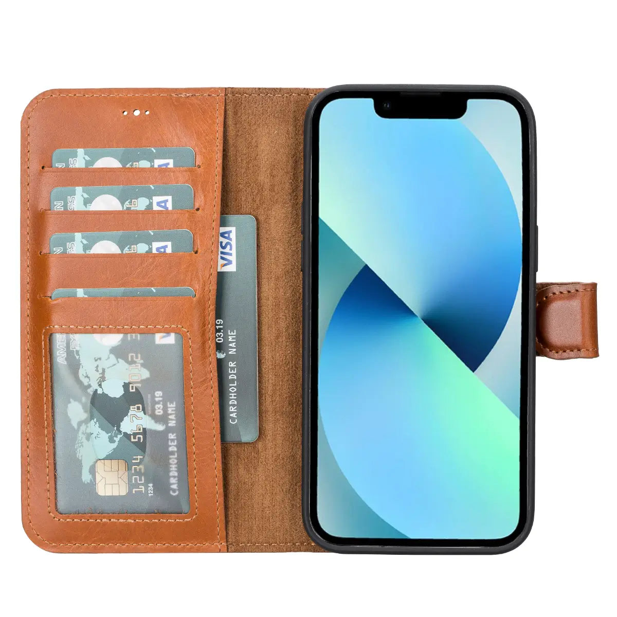 Premium Burnished Tan Leather Wallet Case for iPhone 14 Pro Max - Slim Protective Cover with Card Slots - Perfect for Everyday Use, Travel & Business