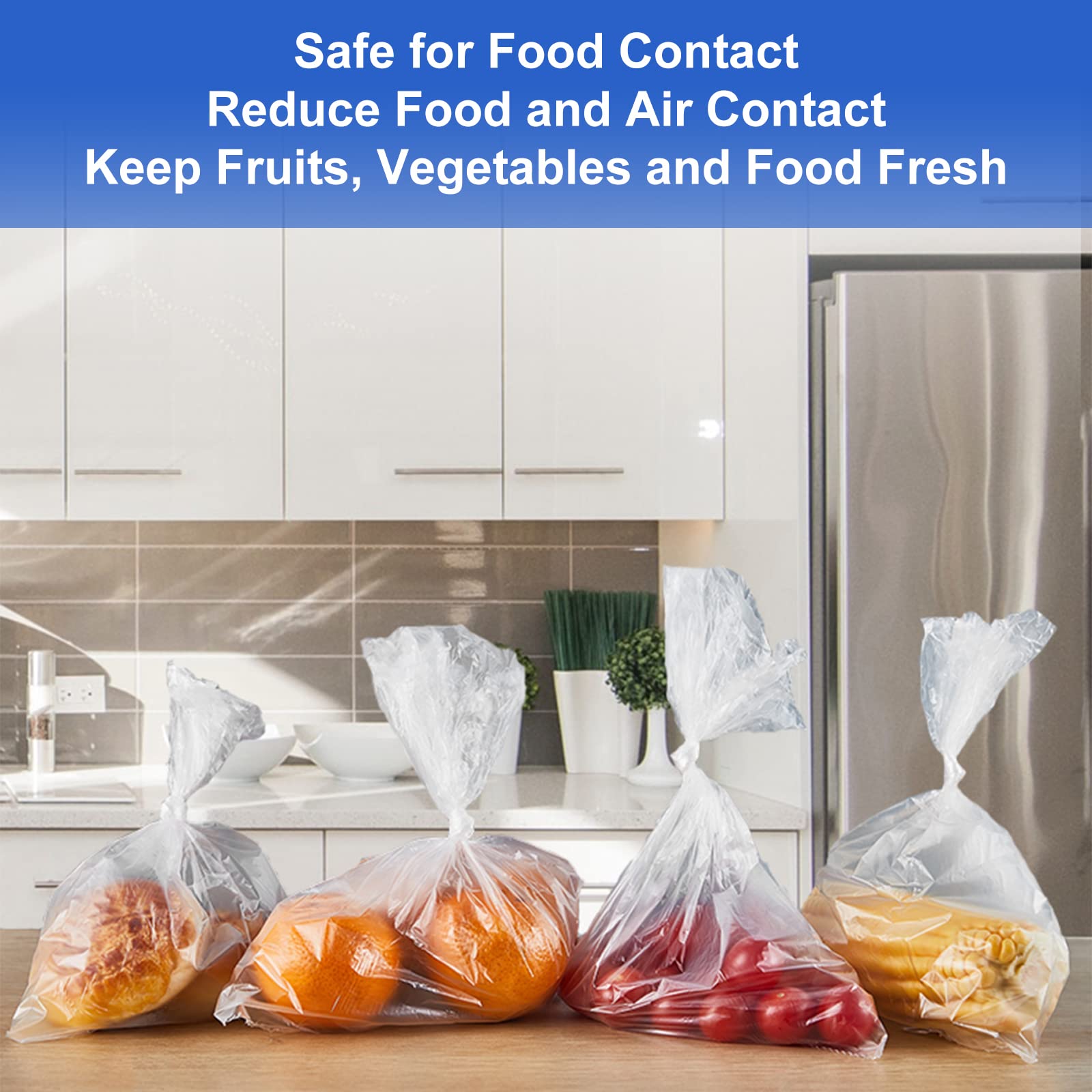 LabelMore 14'' x 20'' Clear Plastic Produce Bags on Roll - 350 Food Storage Bags for Bread, Vegetables, Fruits & Meat - Perfect for Grocery Stores, Farmers Markets & Home Kitchen Organization