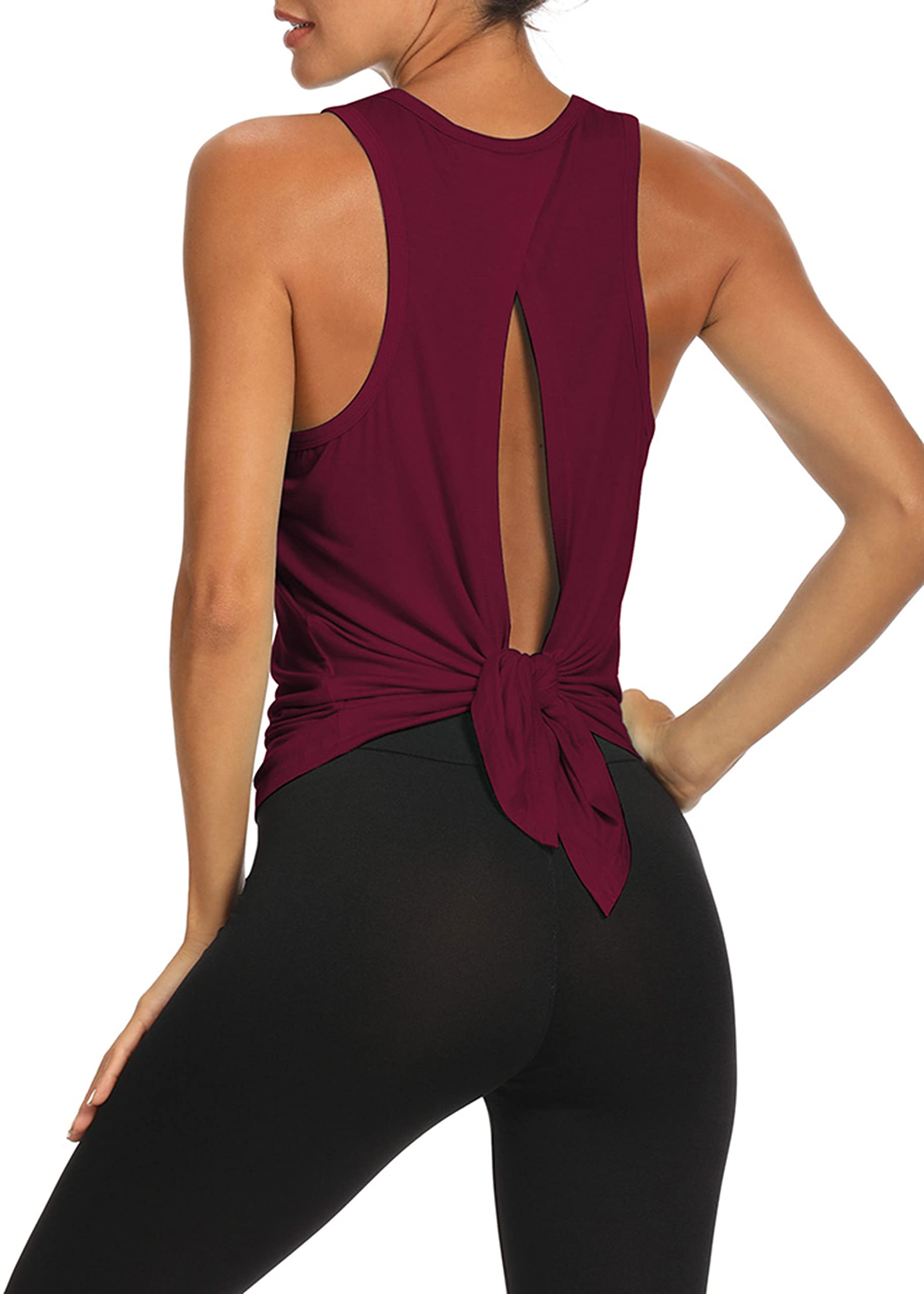 Bestisun Women's Open Back Workout Tops - Gym Athletic Muscle Tank Shirts with Tie Back Design | Perfect for Yoga, Running & Fitness Training