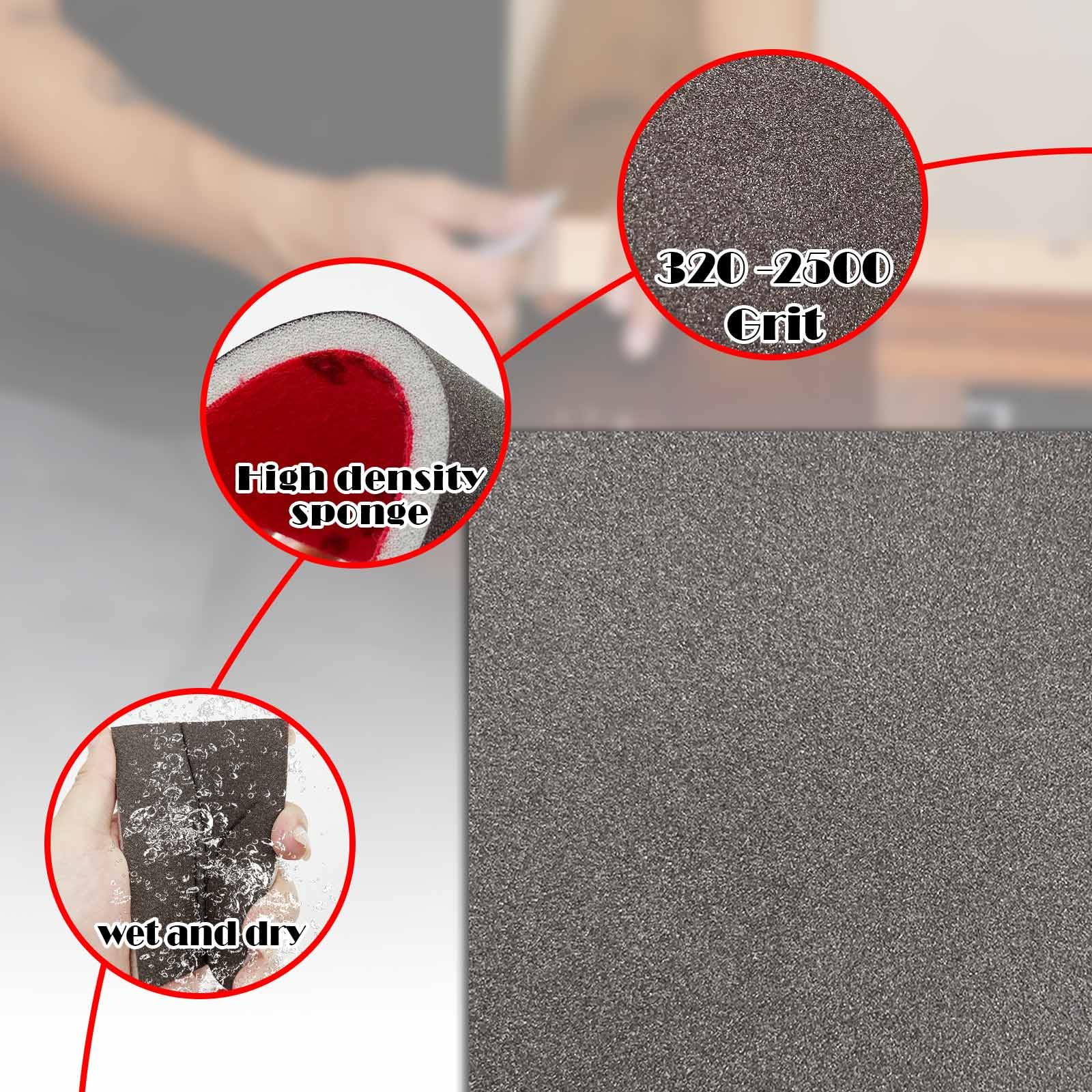 20-Piece Sanding Sponge Set (320-2500 Grit) - Wet/Dry Soft Foam Sanding Blocks for Wood, Metal, Drywall, Furniture & Crafts - Rust Removal & Polishing - Perfect for DIY Projects, Home Renovation & Model Making