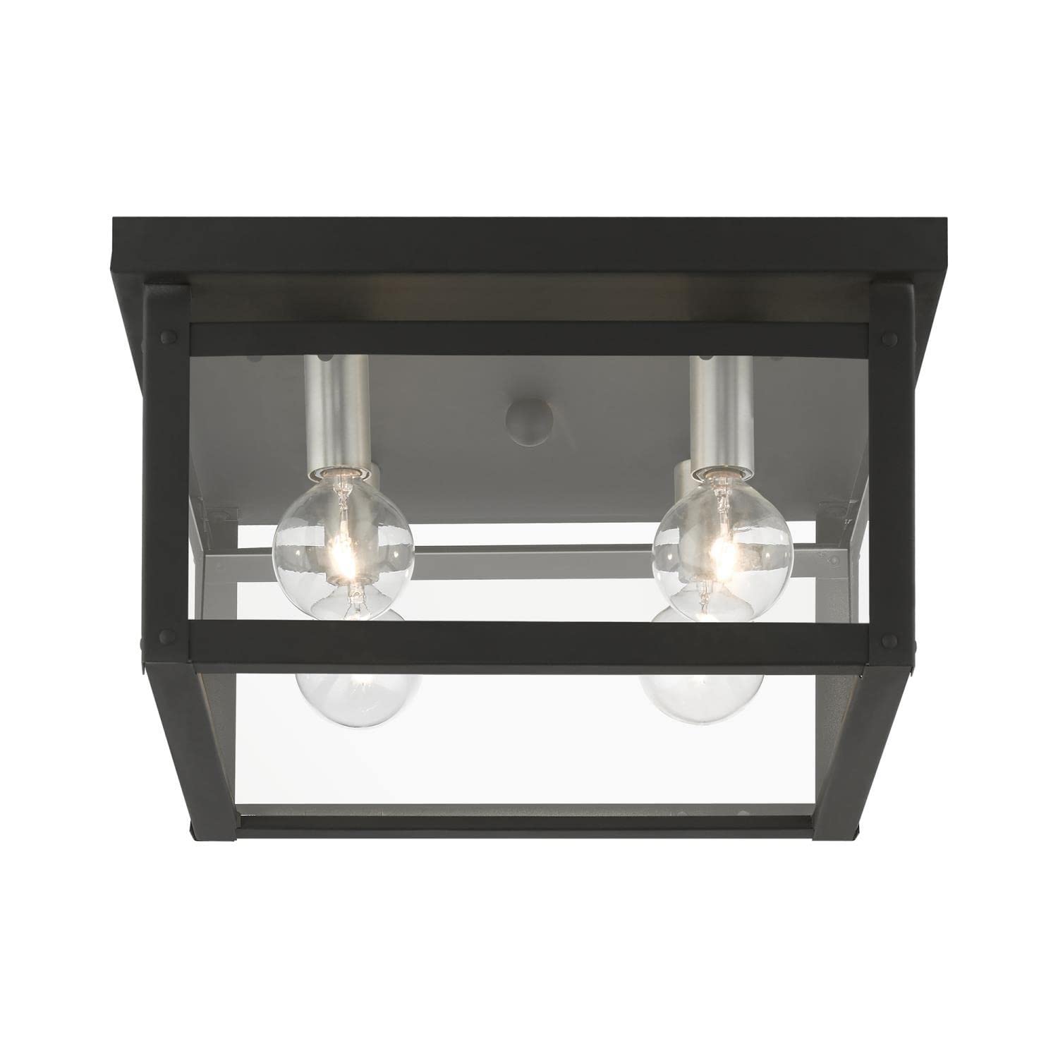 Livex Lighting 4032-04 Milford Square Flush Mount Ceiling Light Fixture - Black with Brushed Nickel Finish Candles - Perfect for Dining Room, Bedroom or Hallway Lighting