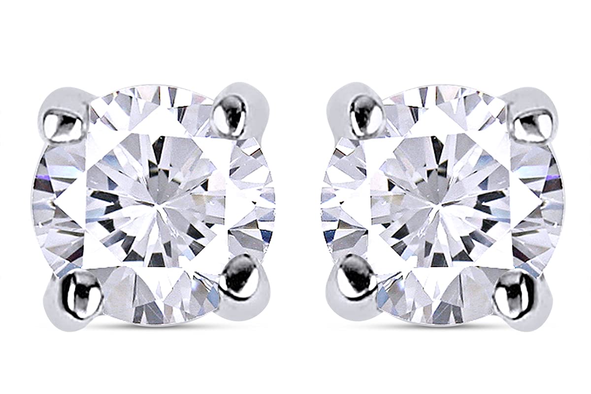 1/7 Carat Round Cut White Natural Diamond Solitaire Stud Earrings in 14k Gold Plated 925 Sterling Silver - I2-I3 Clarity, I-J Color, 0.15 Cttw - Elegant Jewelry Gifts for Women, Perfect for Weddings, Anniversaries & Everyday Wear