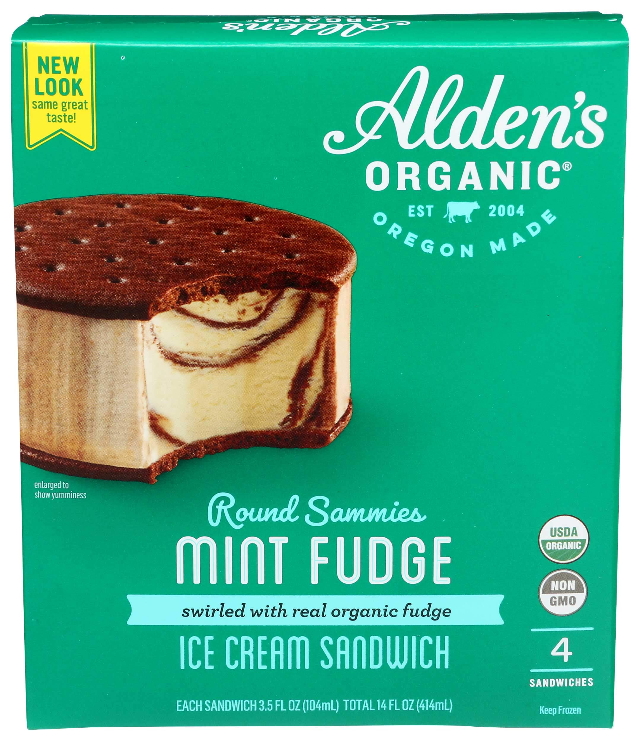 Organic Mint Fudge Ice Cream Sandwich - Aldens 14oz (12 Pack) | Premium Dessert for Parties, Picnics & Summer Treats