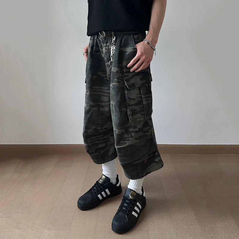 Men's American Style Denim Shorts with Large Pockets - Camouflage Workwear Trousers, Straight Leg Casual Jeans for Men (9C6708) | Perfect for Outdoor Work, Hiking & Summer Streetwear