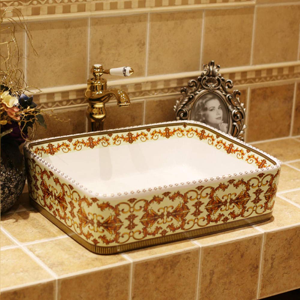 Vintage Style Ceramic Countertop Bathroom Sink - Art Deco Above Counter Wash Basin for Modern & Retro Bathrooms | Perfect for Powder Rooms, Guest Baths & Vanity Makeovers